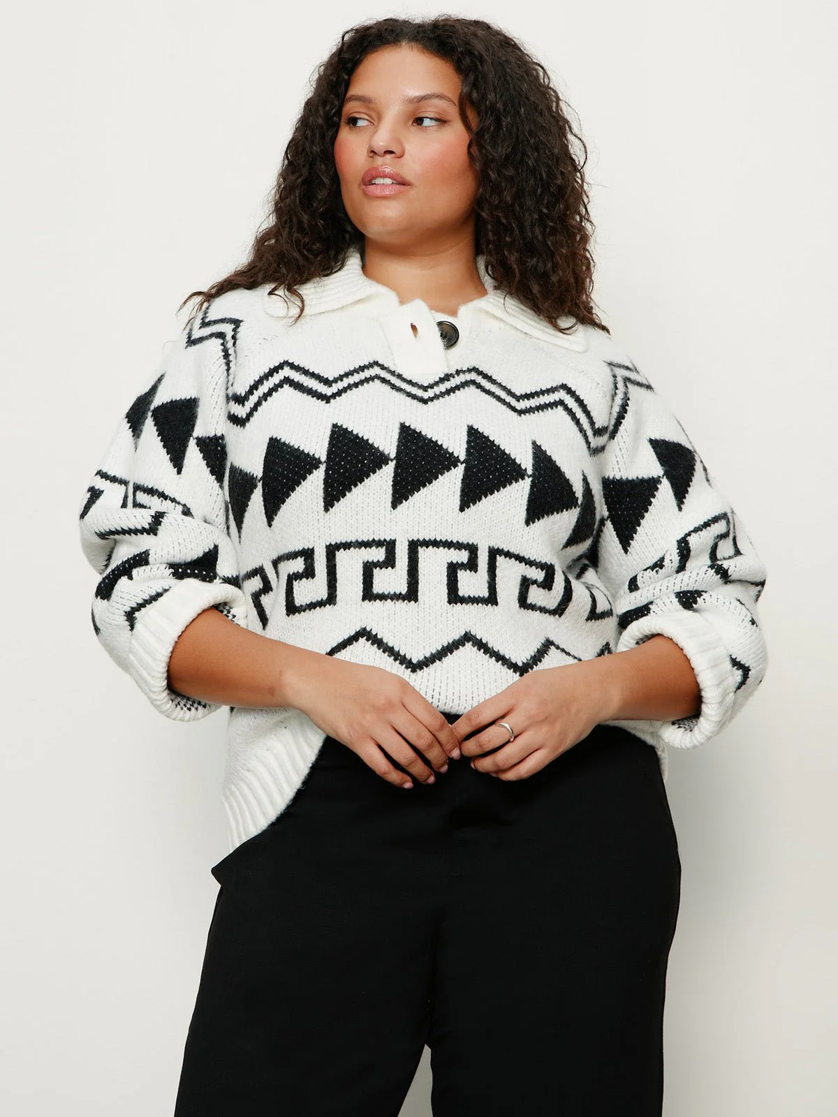 Below Zero Fairisle Popover Chalk And Black Fairisle Extended Sizing - Image 2