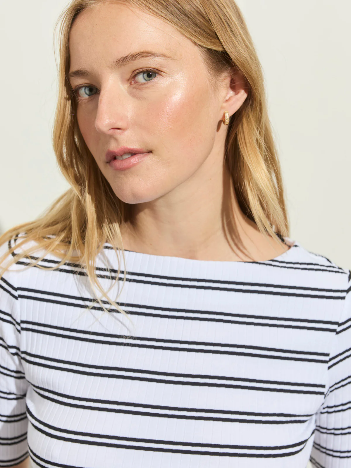 Boatneck Ribbed Top Chalk/Black Stripe - Image 3