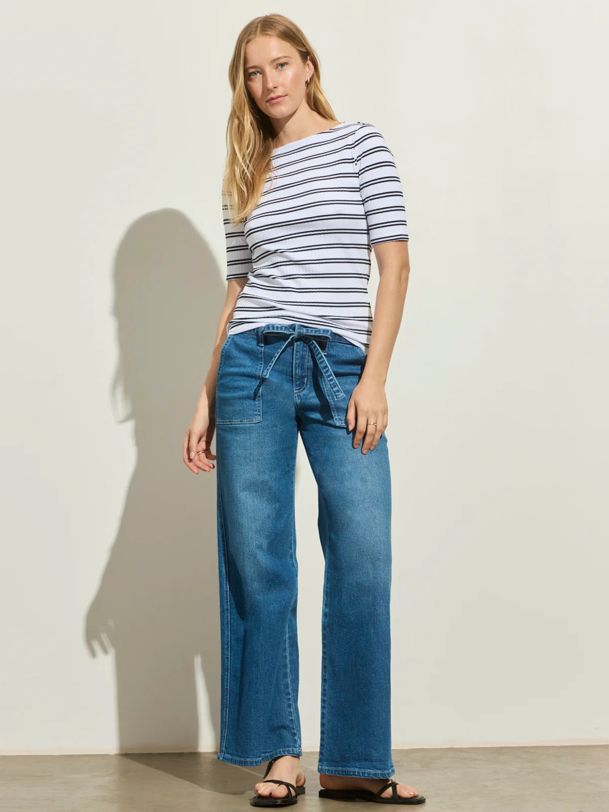 Boatneck Ribbed Top Chalk/Black Stripe - Image 4