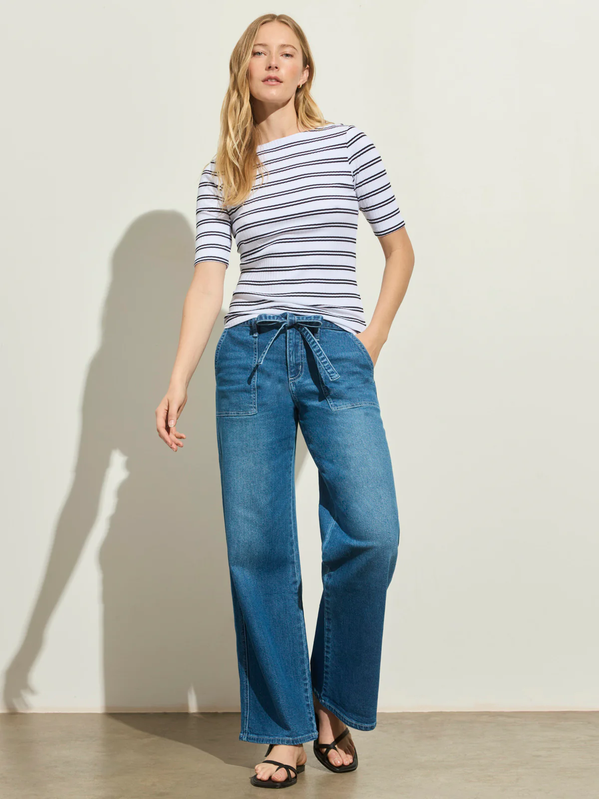 Boatneck Ribbed Top Chalk/Black Stripe - Image 5