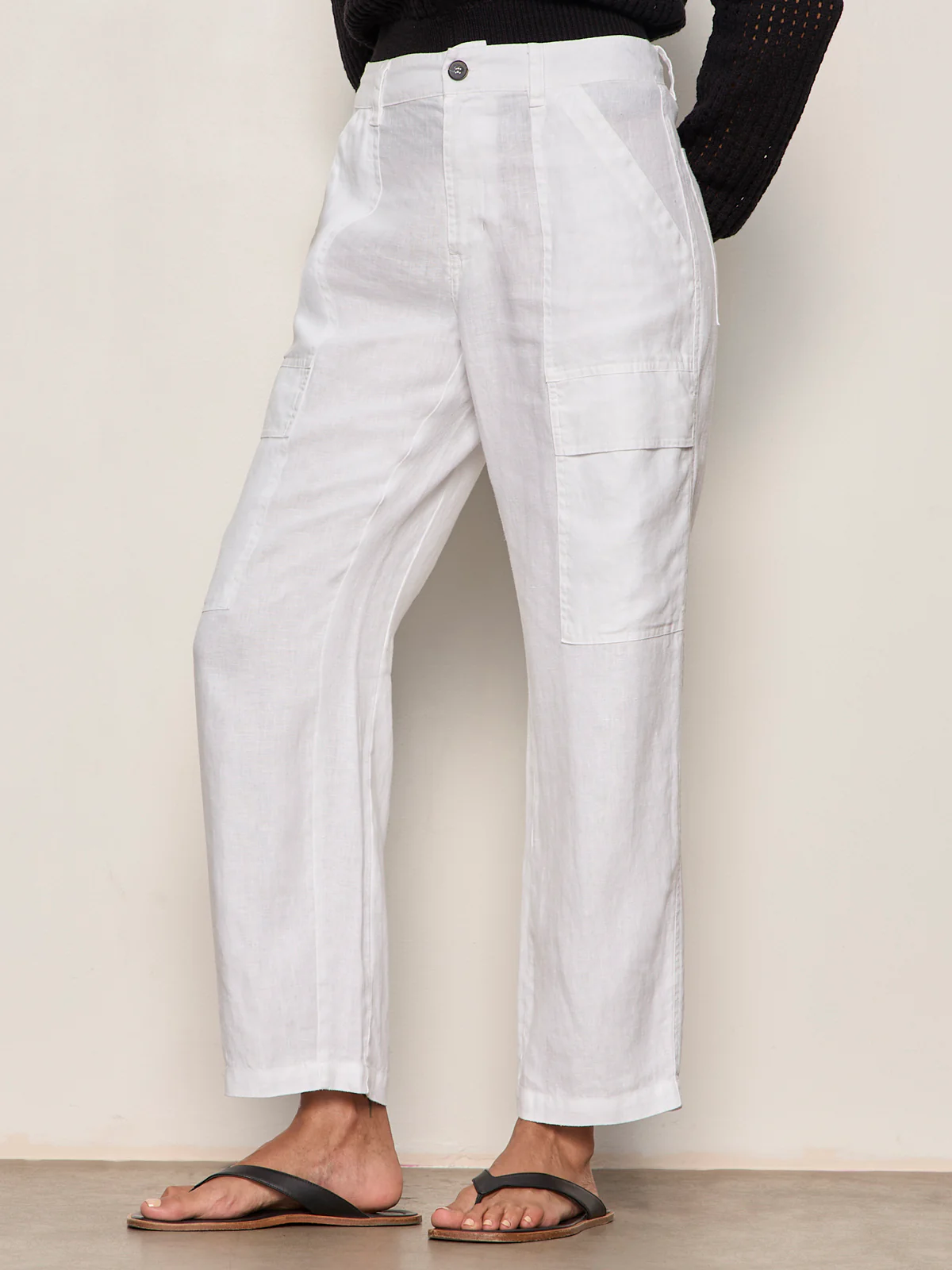 Boyfriend Linen Utility Pant White - Image 3