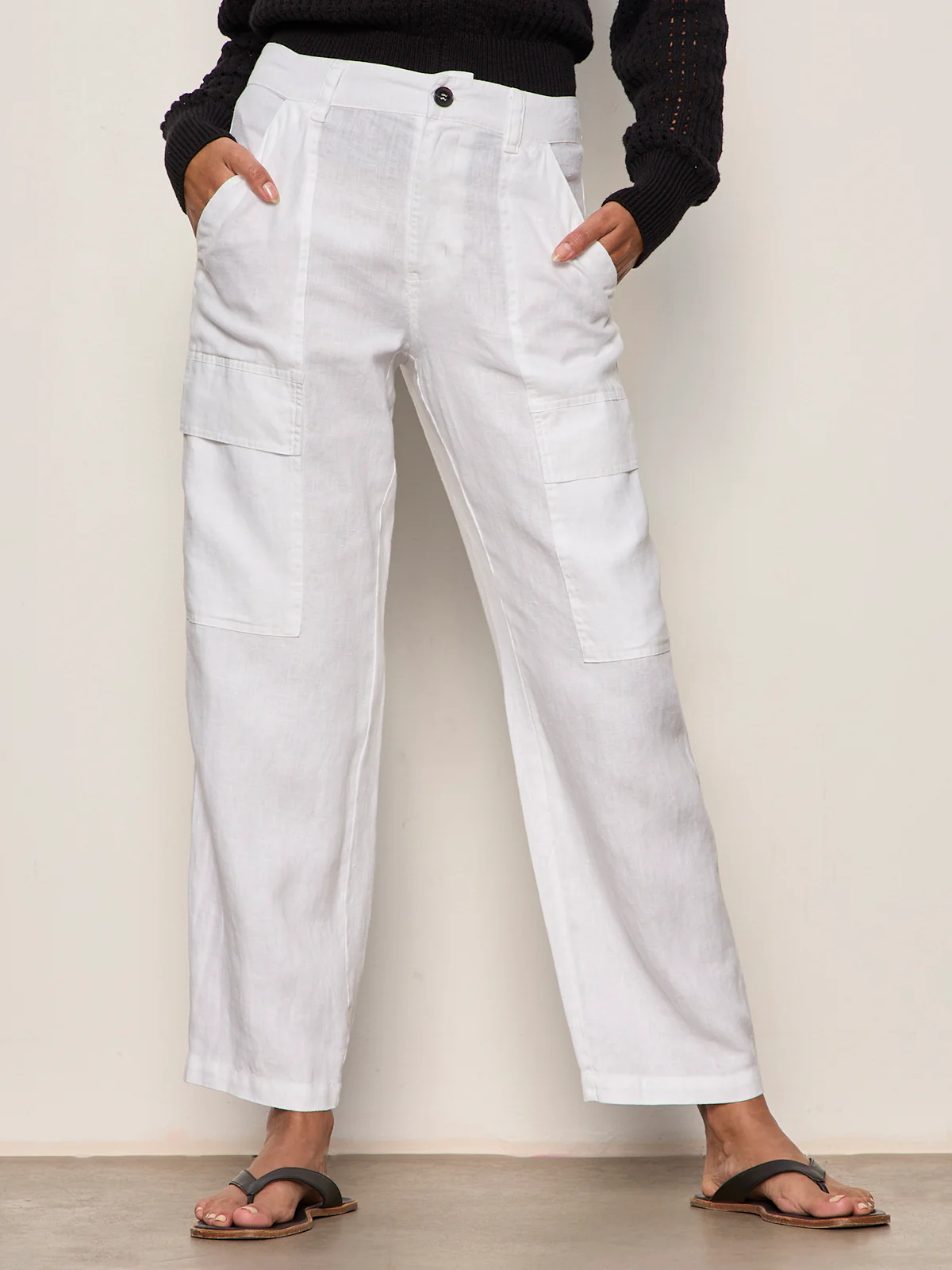 Boyfriend Linen Utility Pant White - Image 4