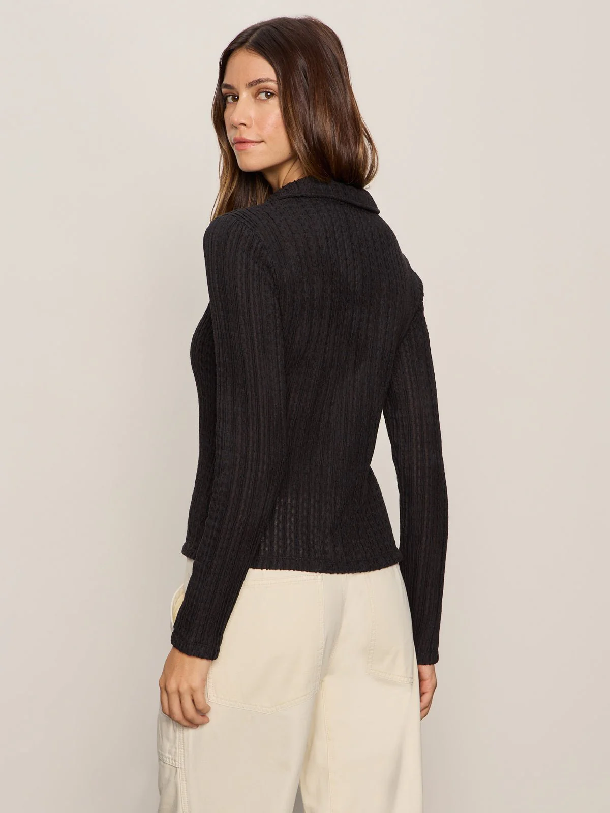 Button Down Textured Top Black - Image 3