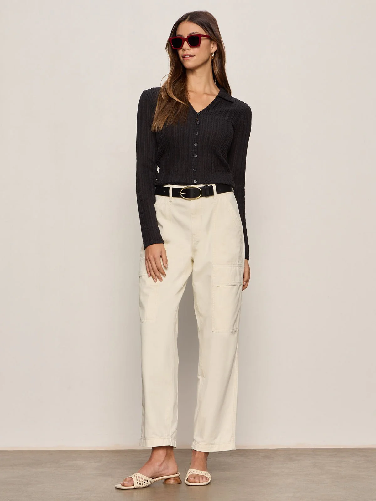 Button Down Textured Top Black - Image 5