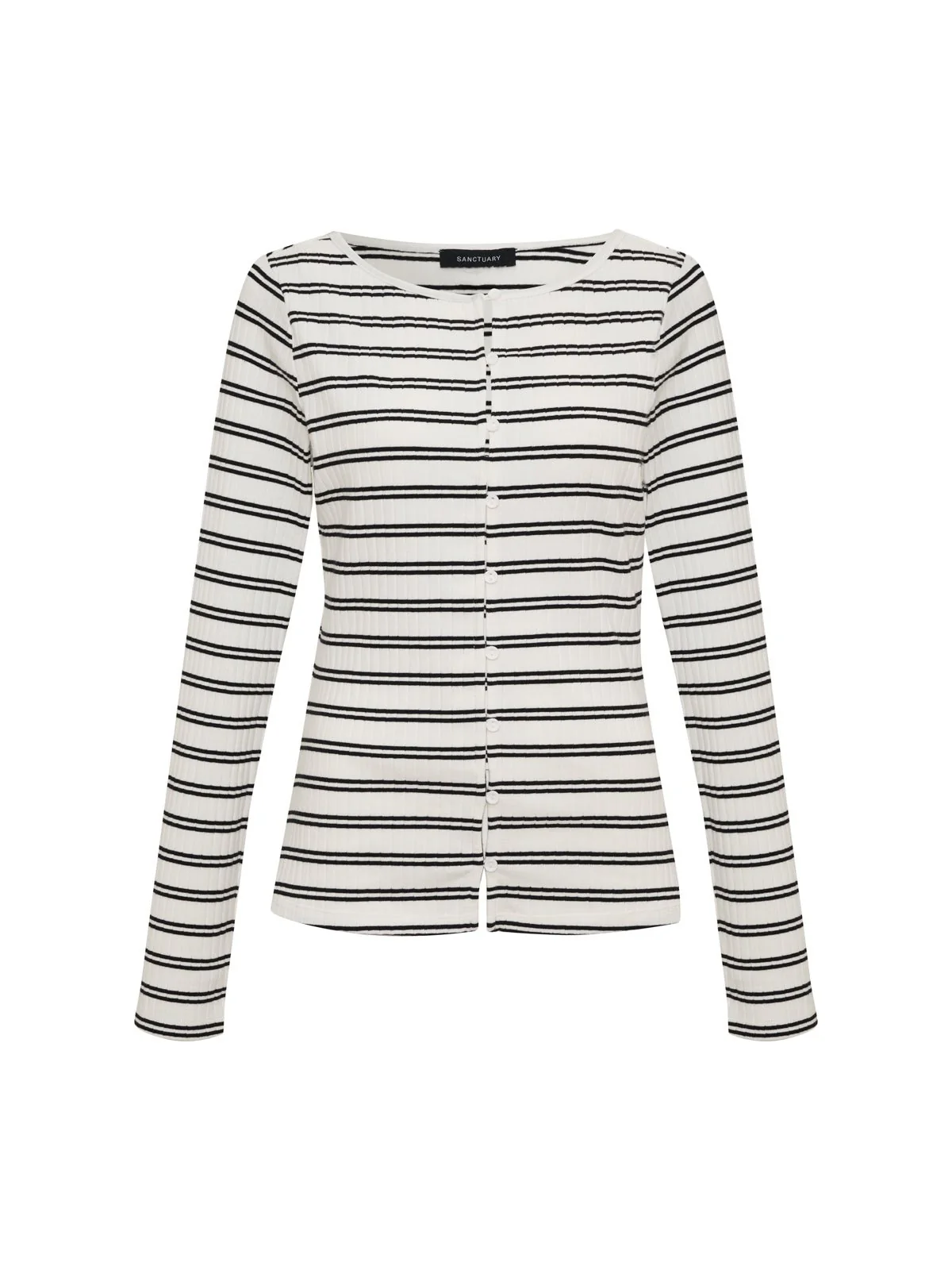 Button Front Ribbed Top Chalk / Black Stripe - Image 6