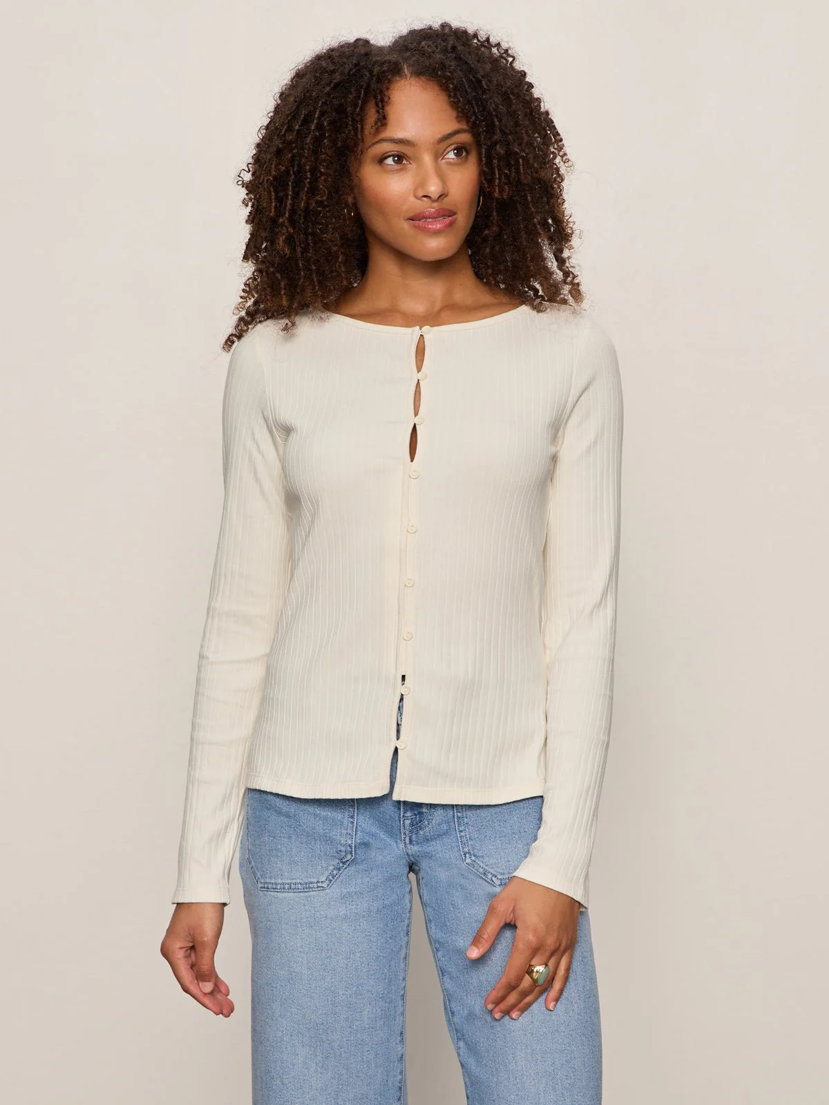 Button Front Ribbed Top Collagen - Image 3