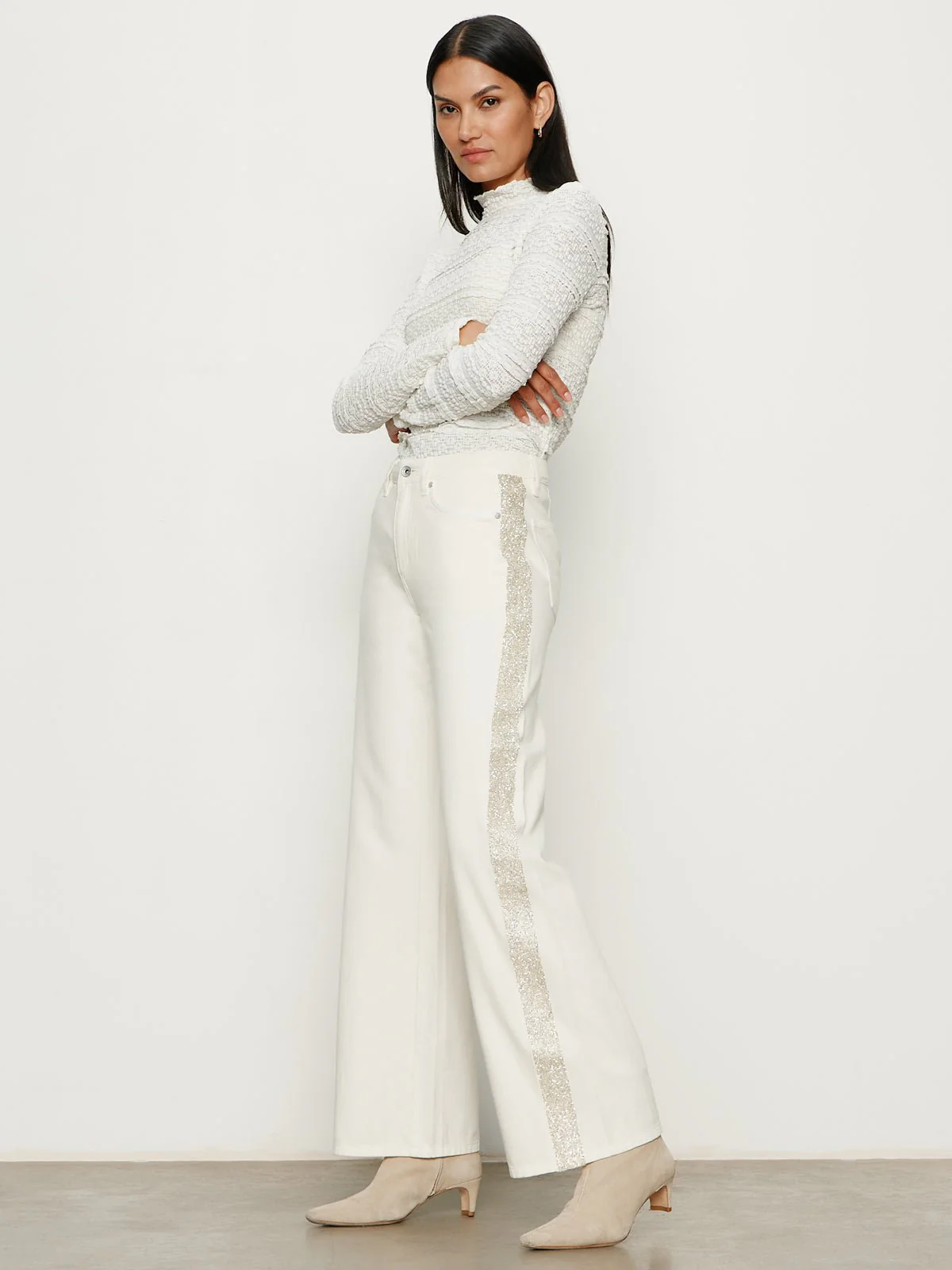 Cadence Shimmer Stripe Jean Vanilla Creme - Image 5