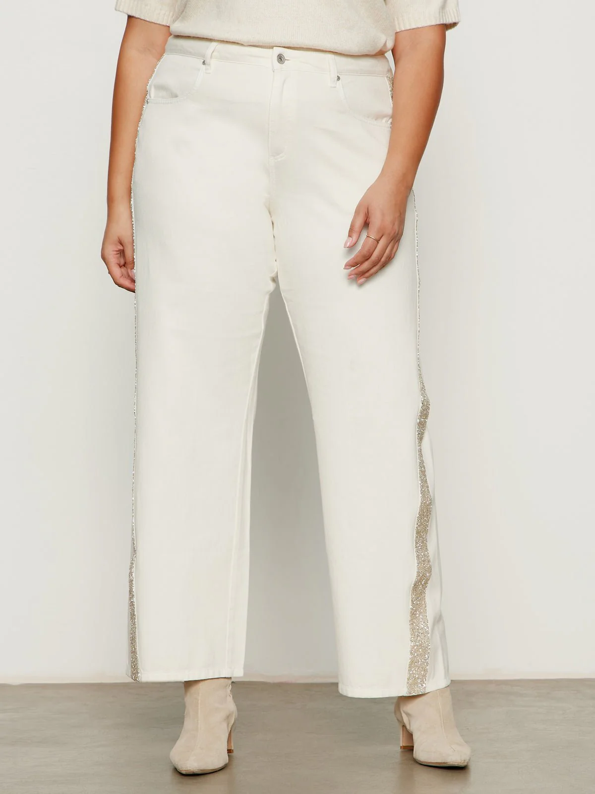 Cadence Shimmer Stripe Jean Vanilla Creme Extended Sizing - Image 3