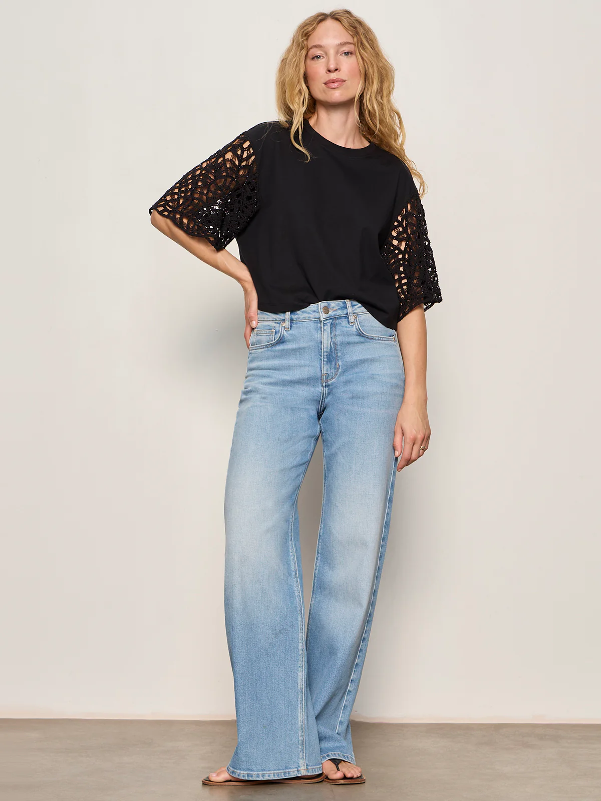 Crochet Sleeve Belle Tee Black - Image 6