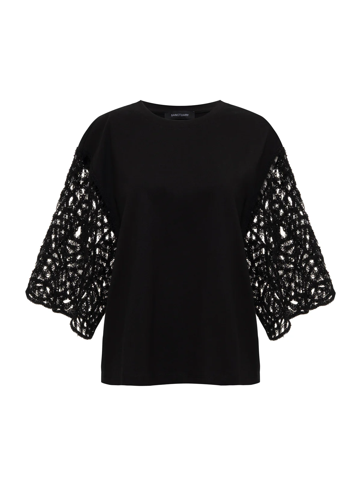 Crochet Sleeve Belle Tee Black - Image 7