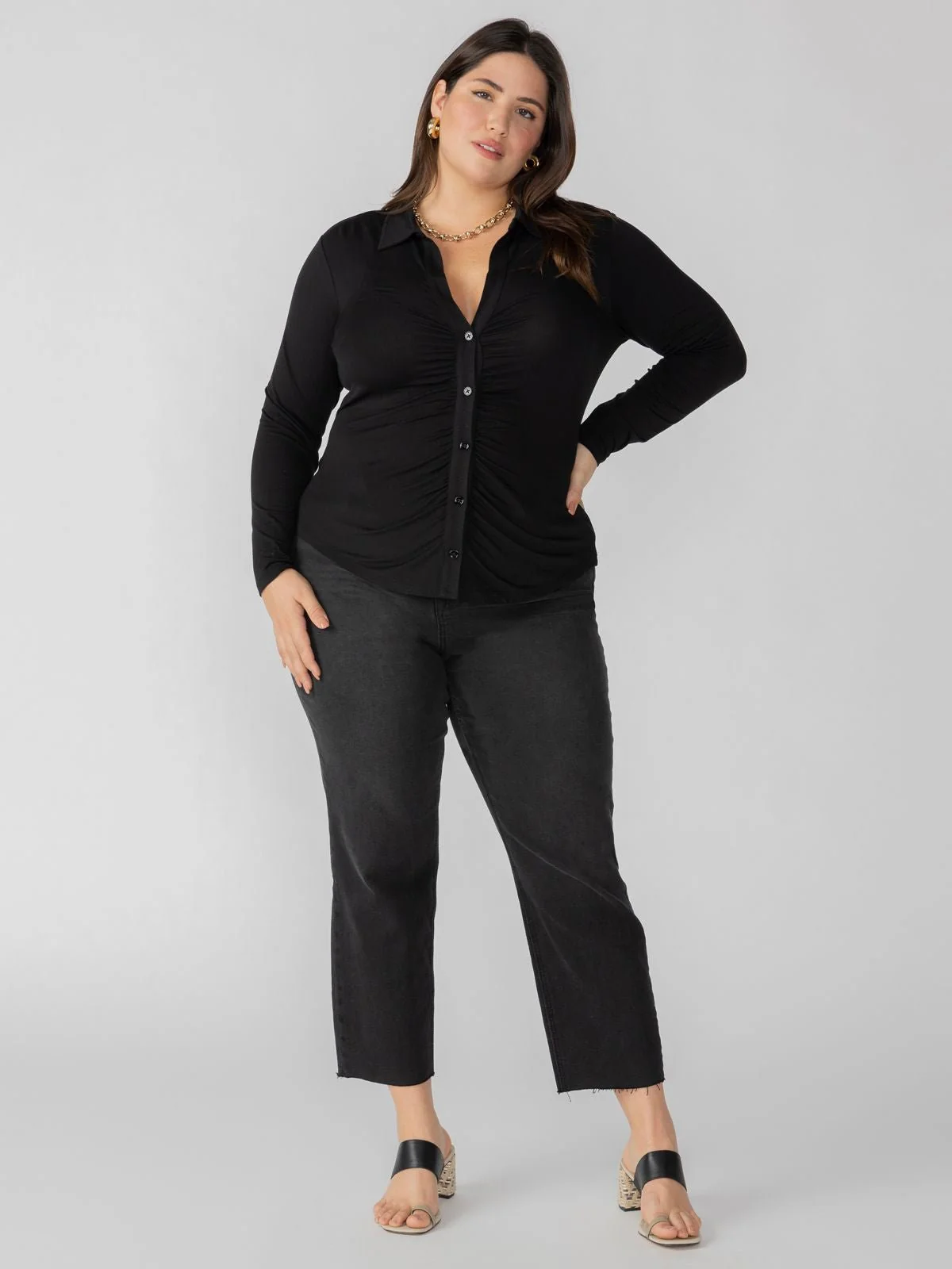 Dreamgirl Knit Button Up Top Black Extended Sizing - Image 3