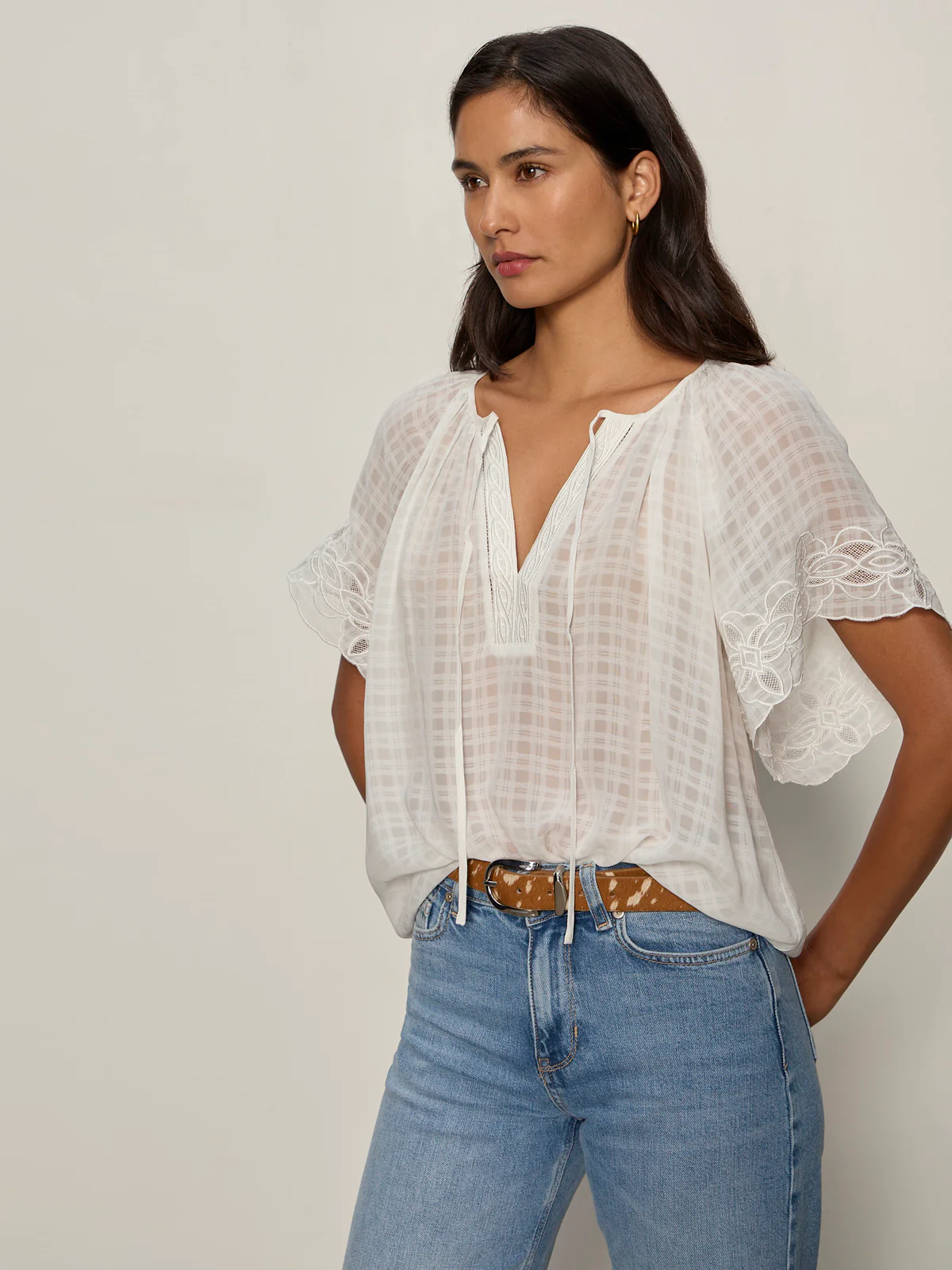 Easy Brunch Embroidered Blouse Chalk - Image 3