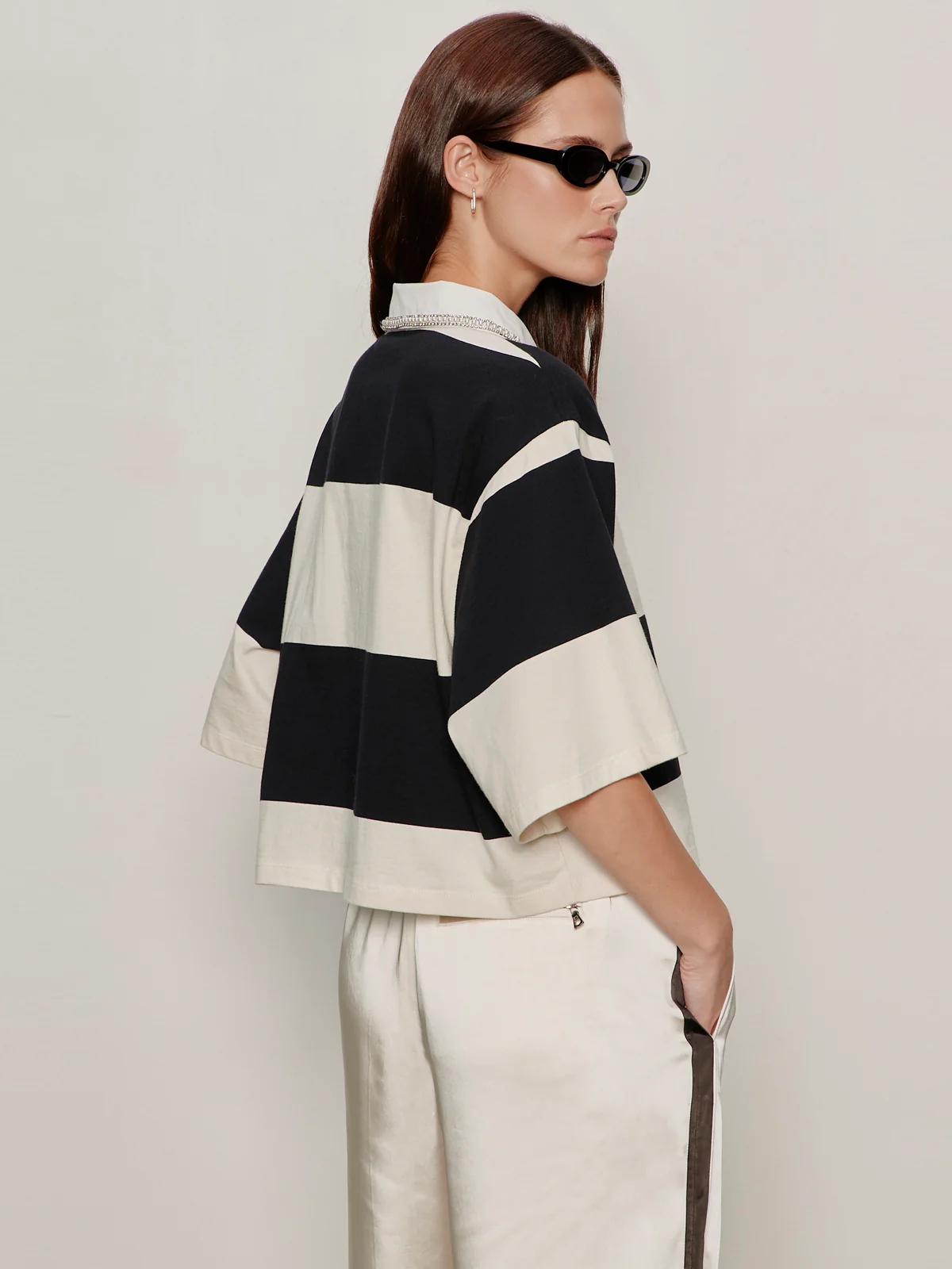Embellished Polo Tee Collagen/Black Stripe - Image 2