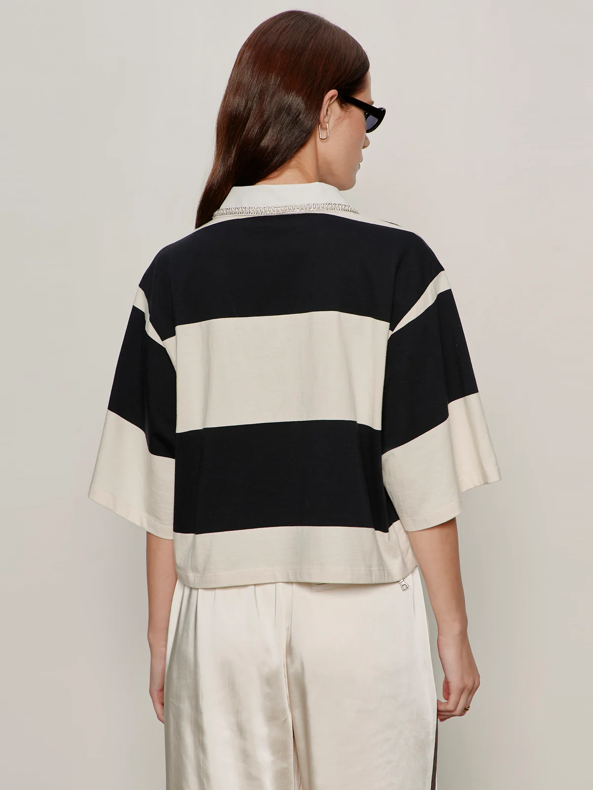 Embellished Polo Tee Collagen/Black Stripe - Image 3