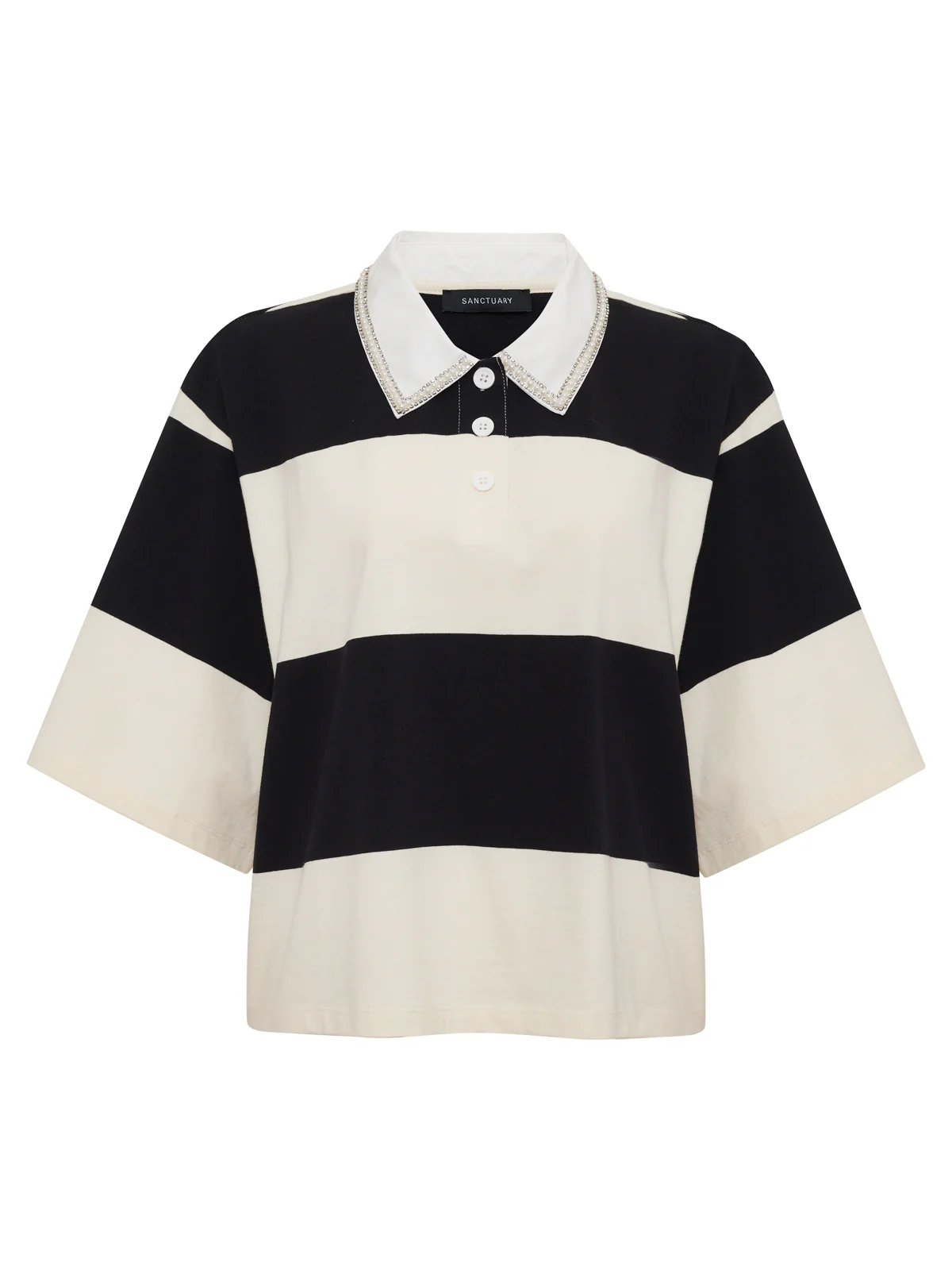 Embellished Polo Tee Collagen/Black Stripe - Image 6