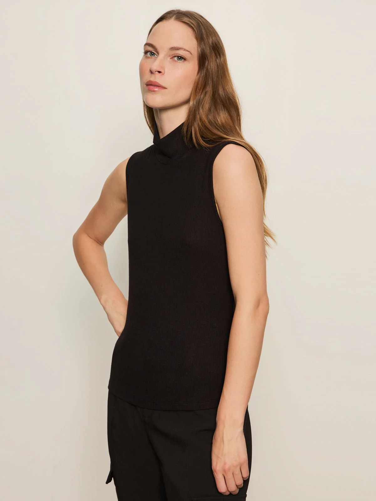 Essential Sleeveless Mock Neck Tank Black - Image 3