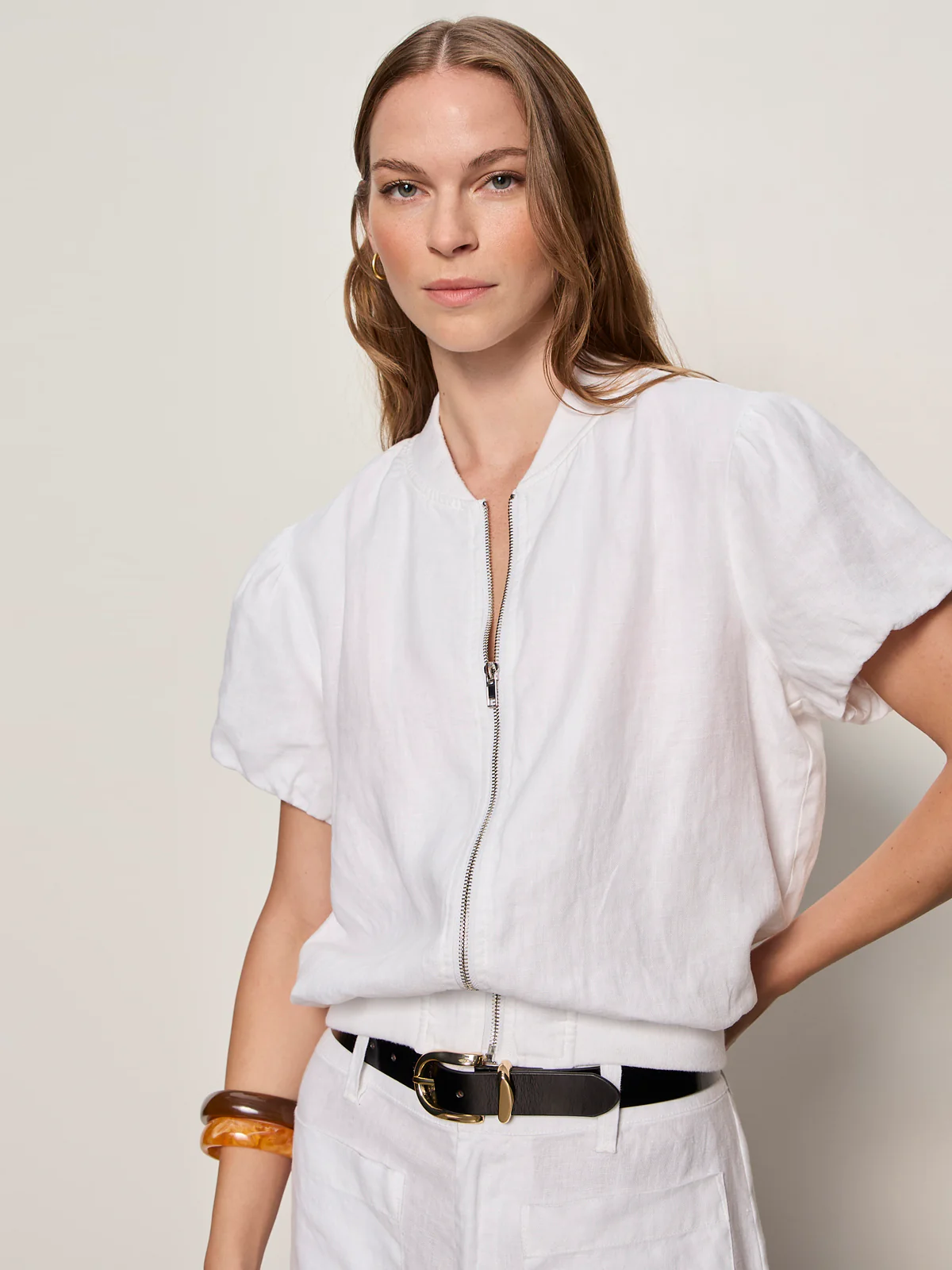 Everly Linen Bomber White