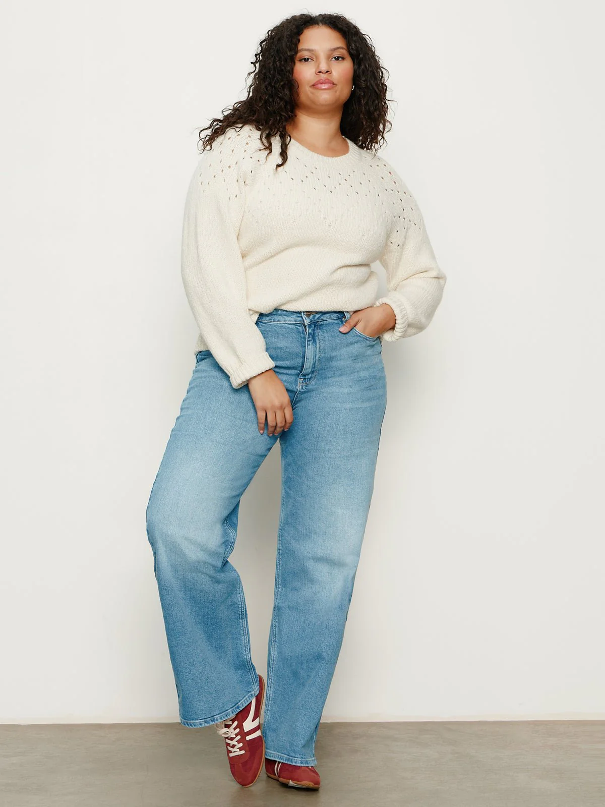 Femme Openwork Sweater Vanilla Creme Extended Sizing - Image 2