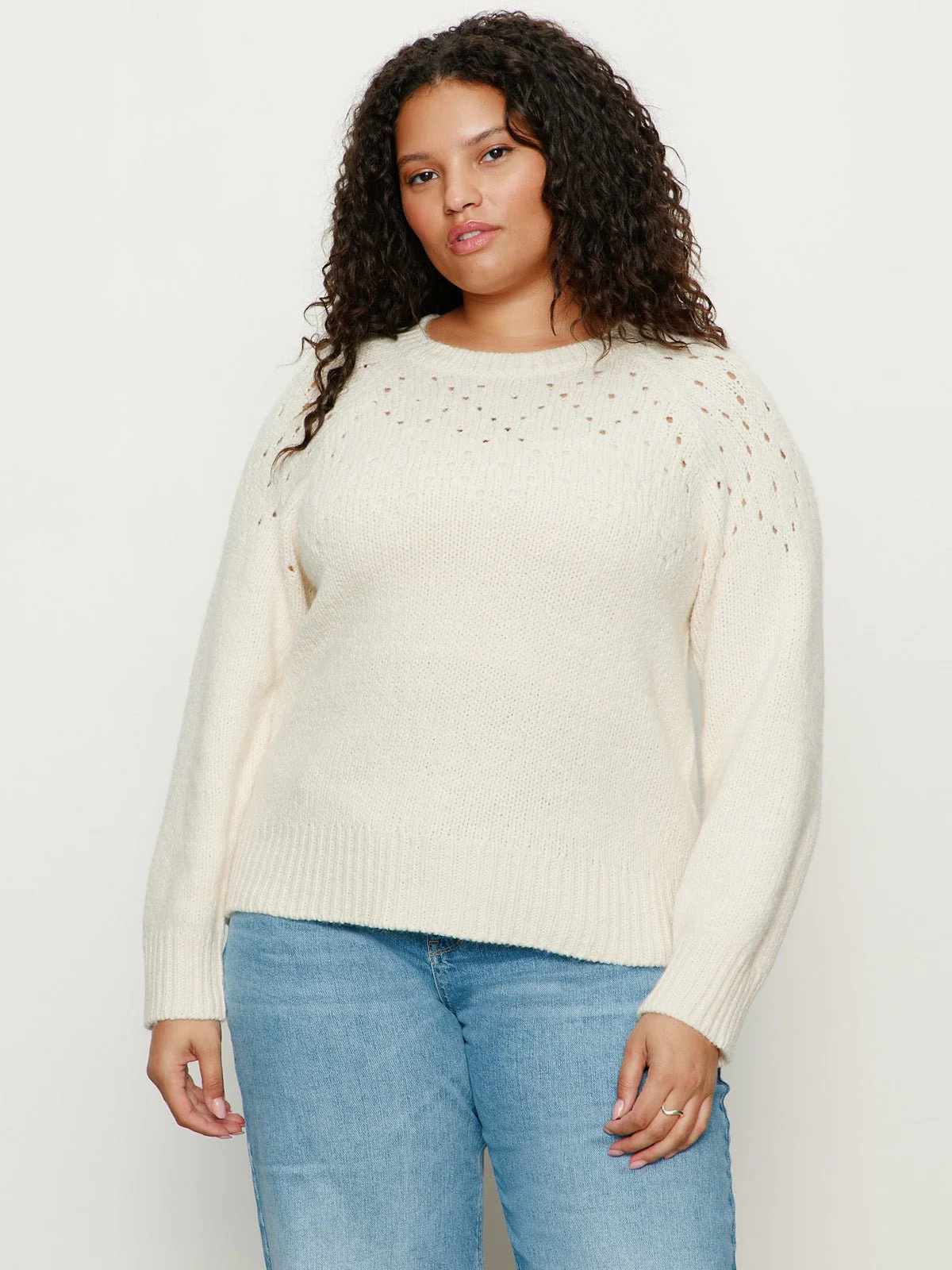 Femme Openwork Sweater Vanilla Creme Extended Sizing - Image 3