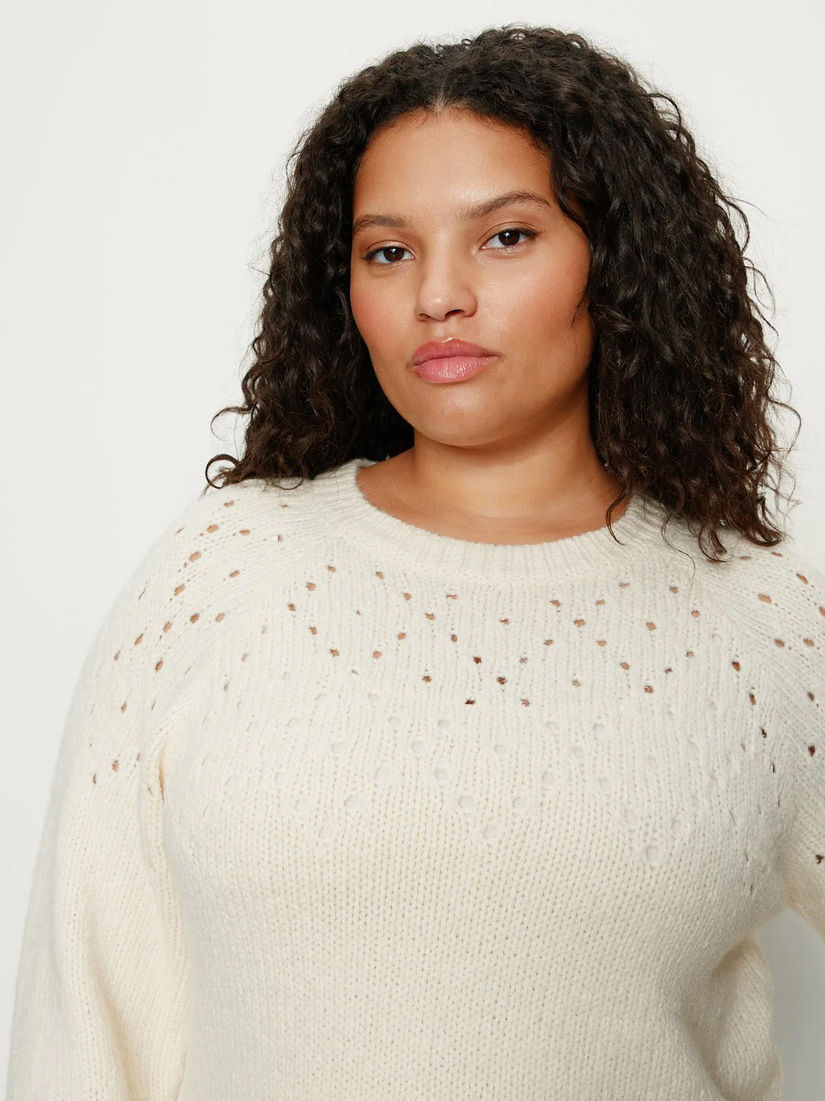 Femme Openwork Sweater Vanilla Creme Extended Sizing - Image 4