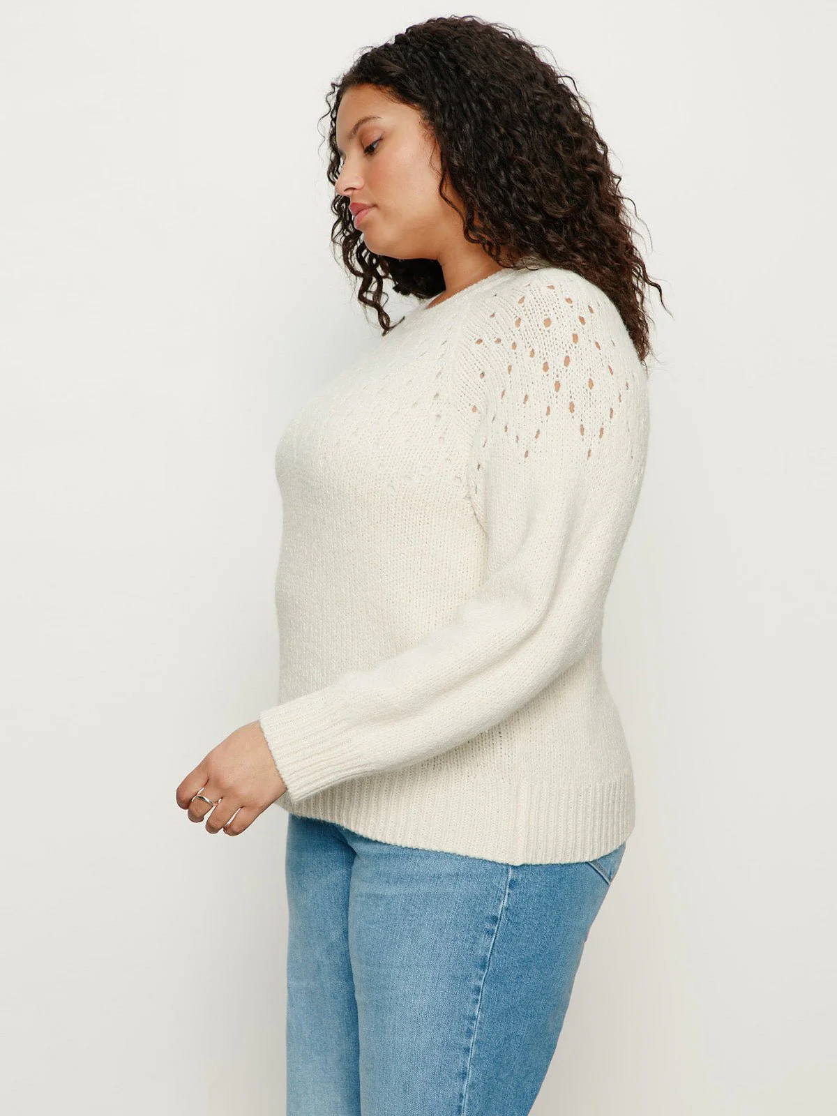 Femme Openwork Sweater Vanilla Creme Extended Sizing - Image 5