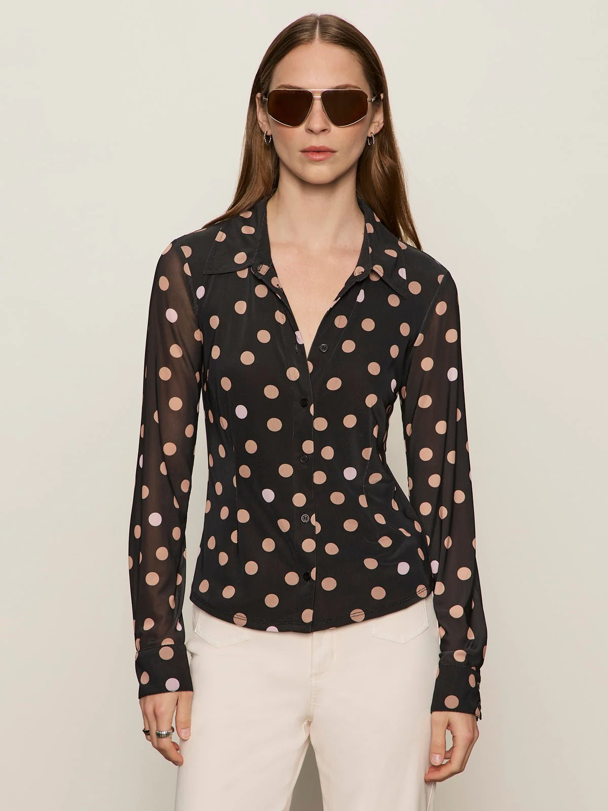 Fitted Mesh Button Down Top Popspot - Image 2