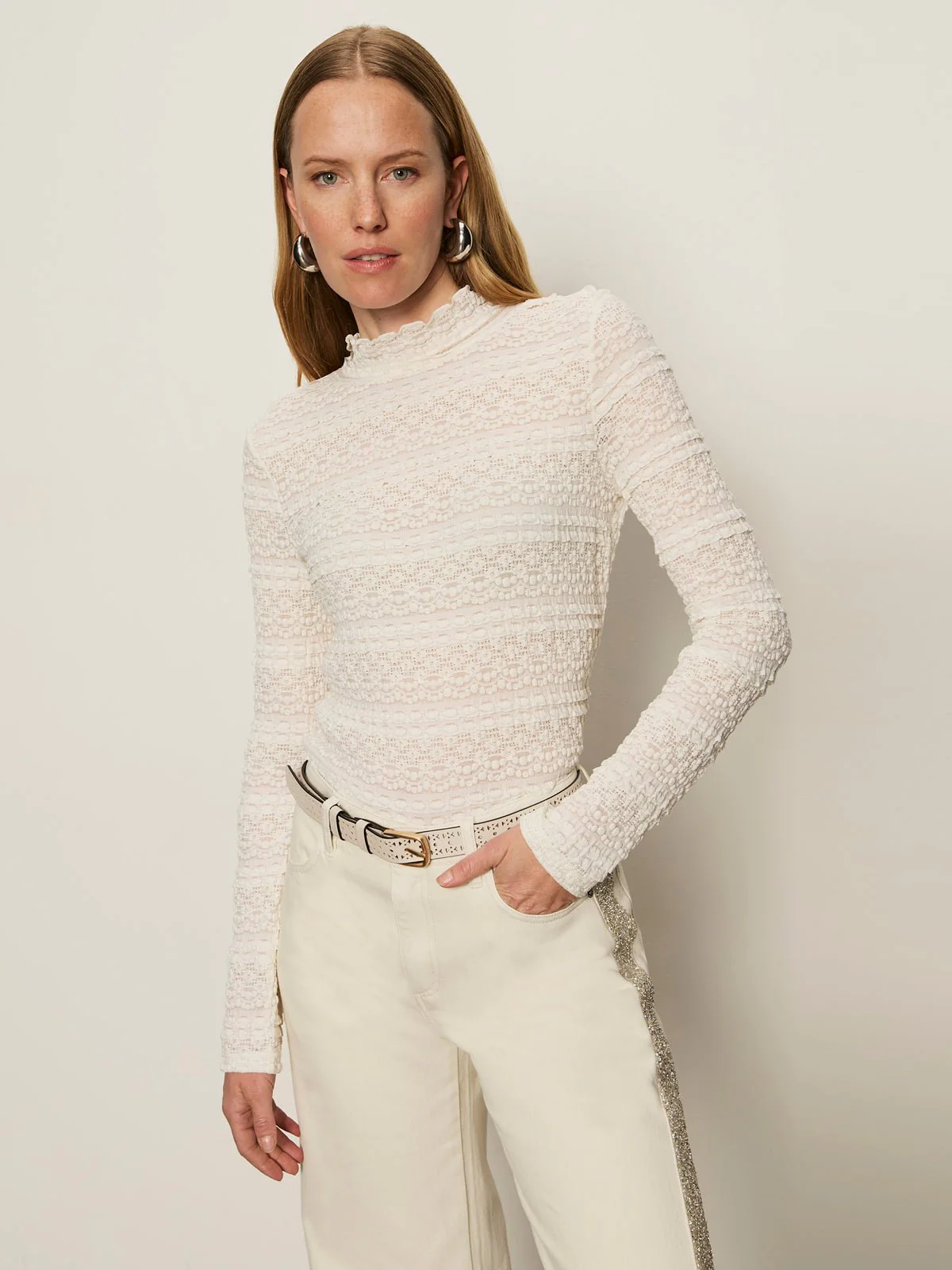 High Crew Lace Tee Chalk - Image 2