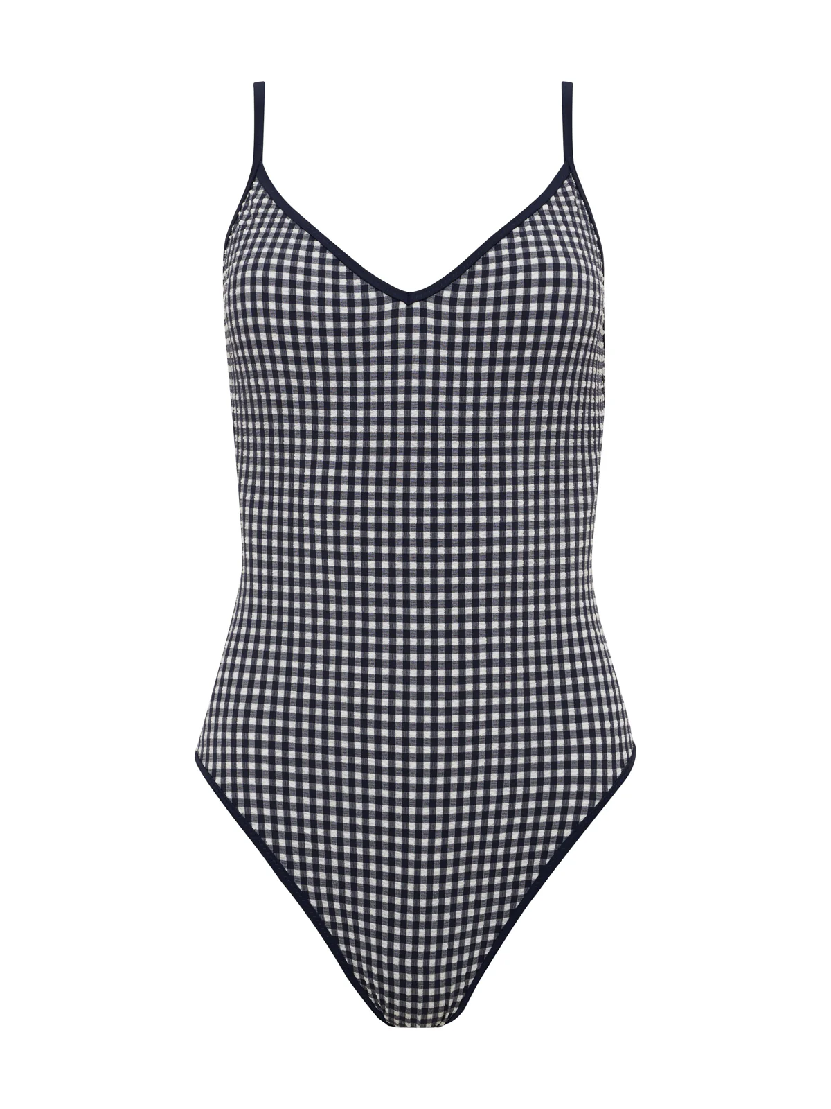 High Leg Scoop Neck One-Piece Navy Gingham - Image 4