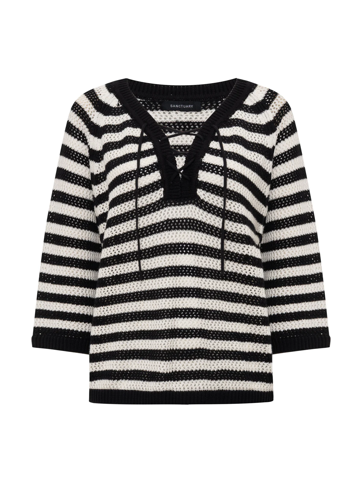 Lace Up Sweater Tee Black/Chalk - Image 6
