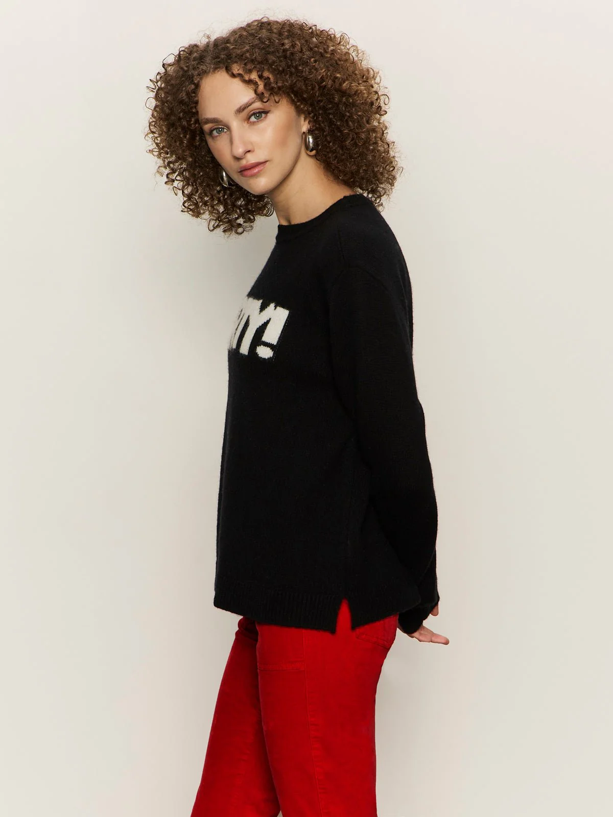 Life Of The Party Cashmere Sweater Black With Chalk - Image 3