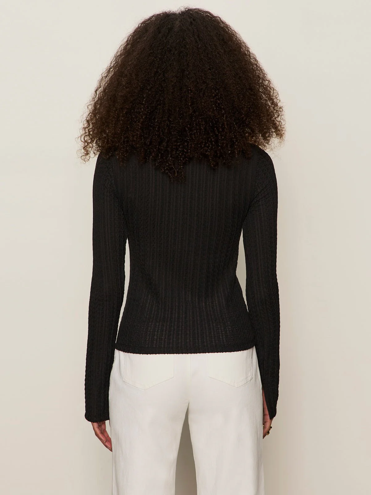 Long Sleeve Boatneck Textured Top Black - Image 4