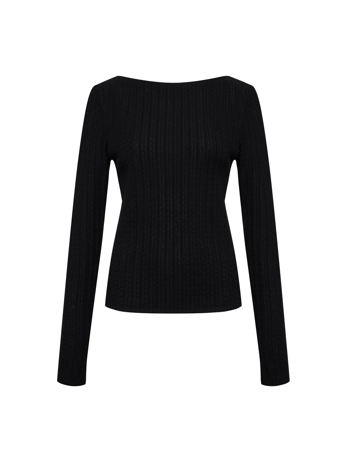 Long Sleeve Boatneck Textured Top Black Extended Sizing - Image 6