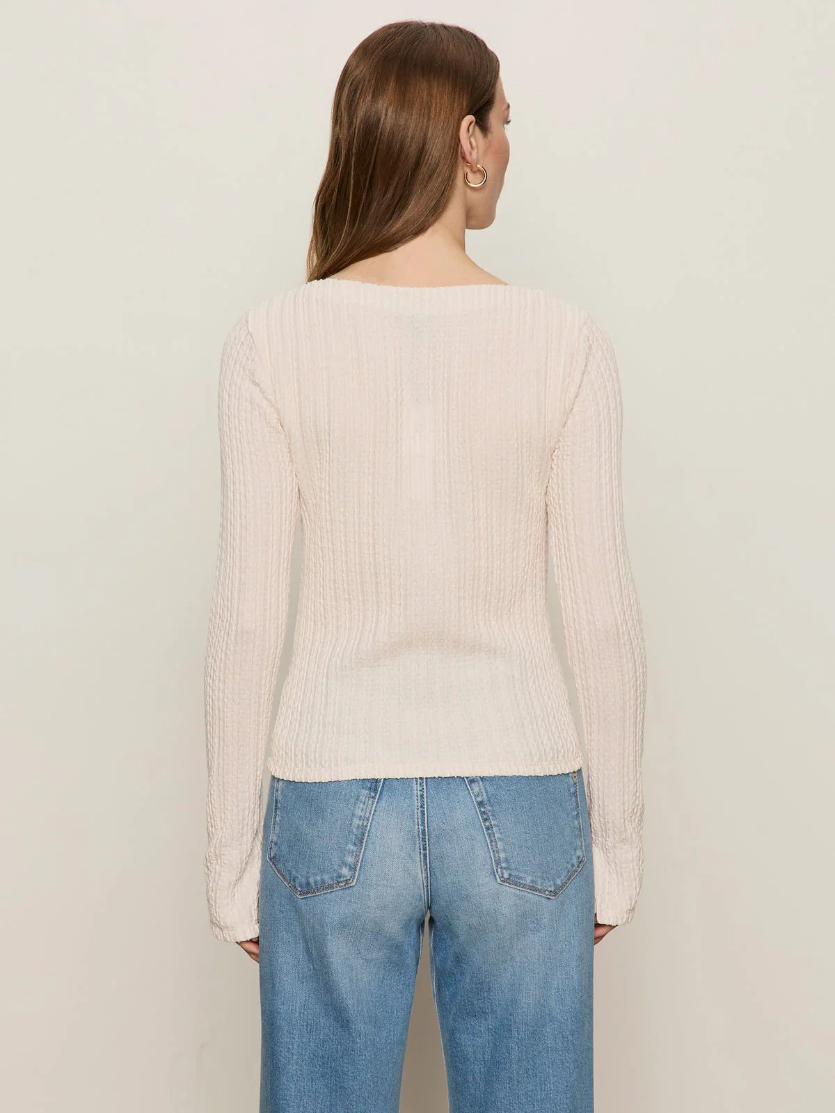 Long Sleeve Boatneck Textured Top Pink Milk - Image 4