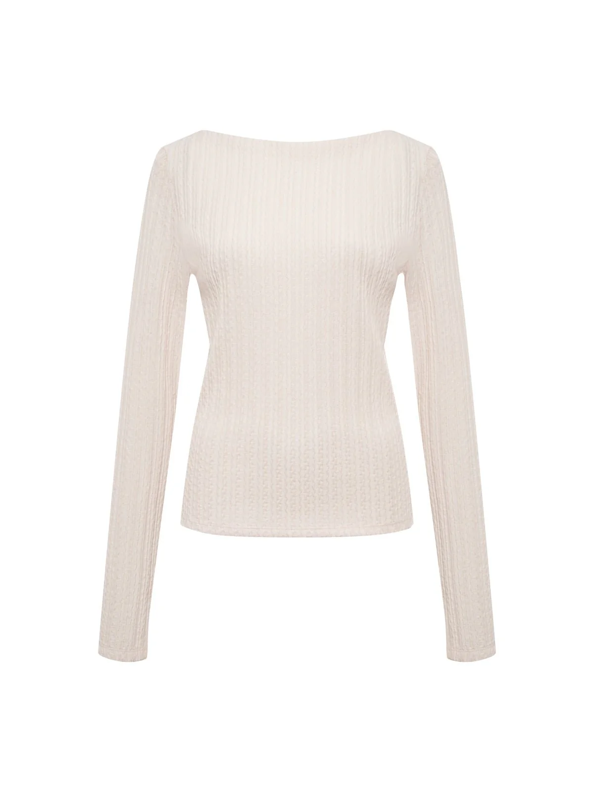 Long Sleeve Boatneck Textured Top Pink Milk - Image 7