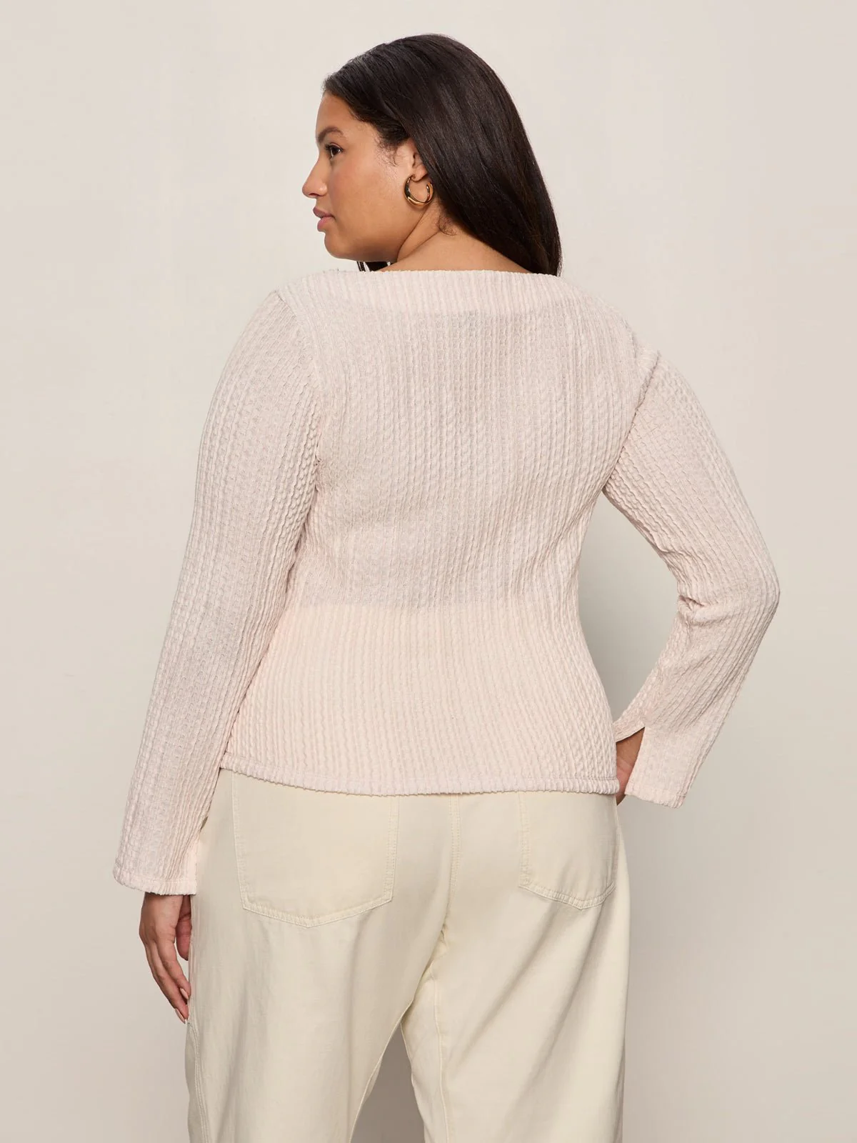 Long Sleeve Boatneck Textured Top Pink Milk Extended Sizing - Image 2