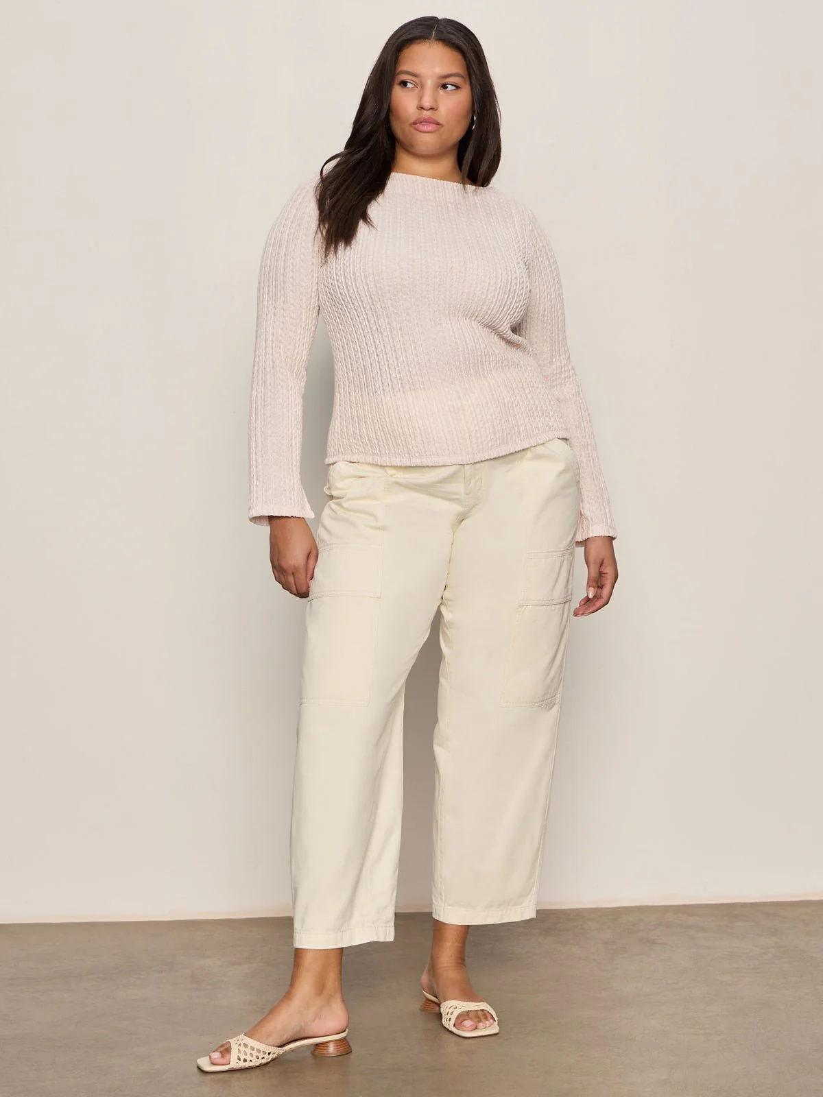 Long Sleeve Boatneck Textured Top Pink Milk Extended Sizing - Image 3