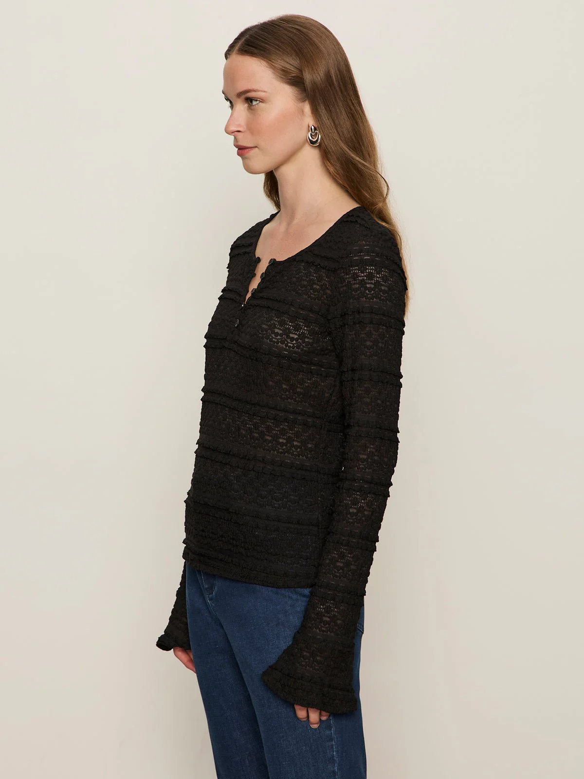Lovely Lace Button Front Top Black - Image 3
