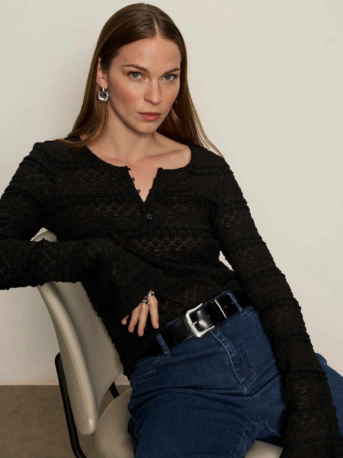 Lovely Lace Button Front Top Black - Image 5