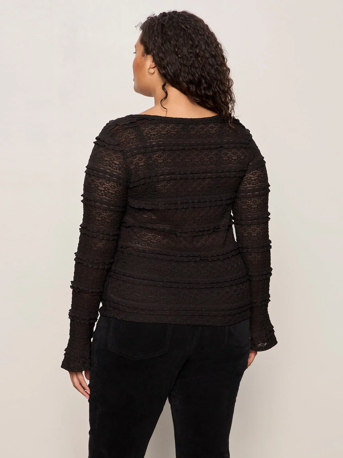 Lovely Lace Button Front Top Black Extended Sizing - Image 3