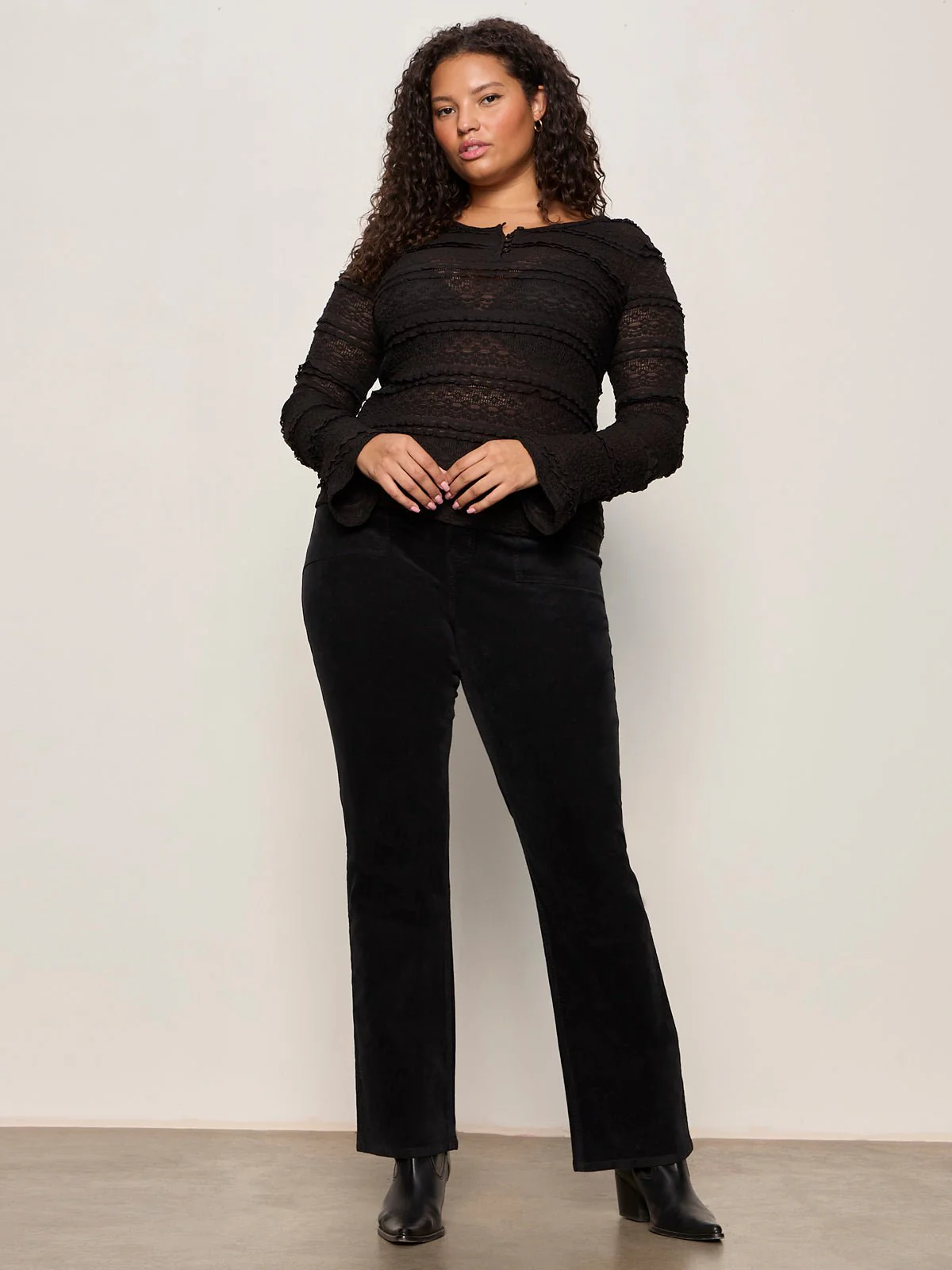 Lovely Lace Button Front Top Black Extended Sizing - Image 5