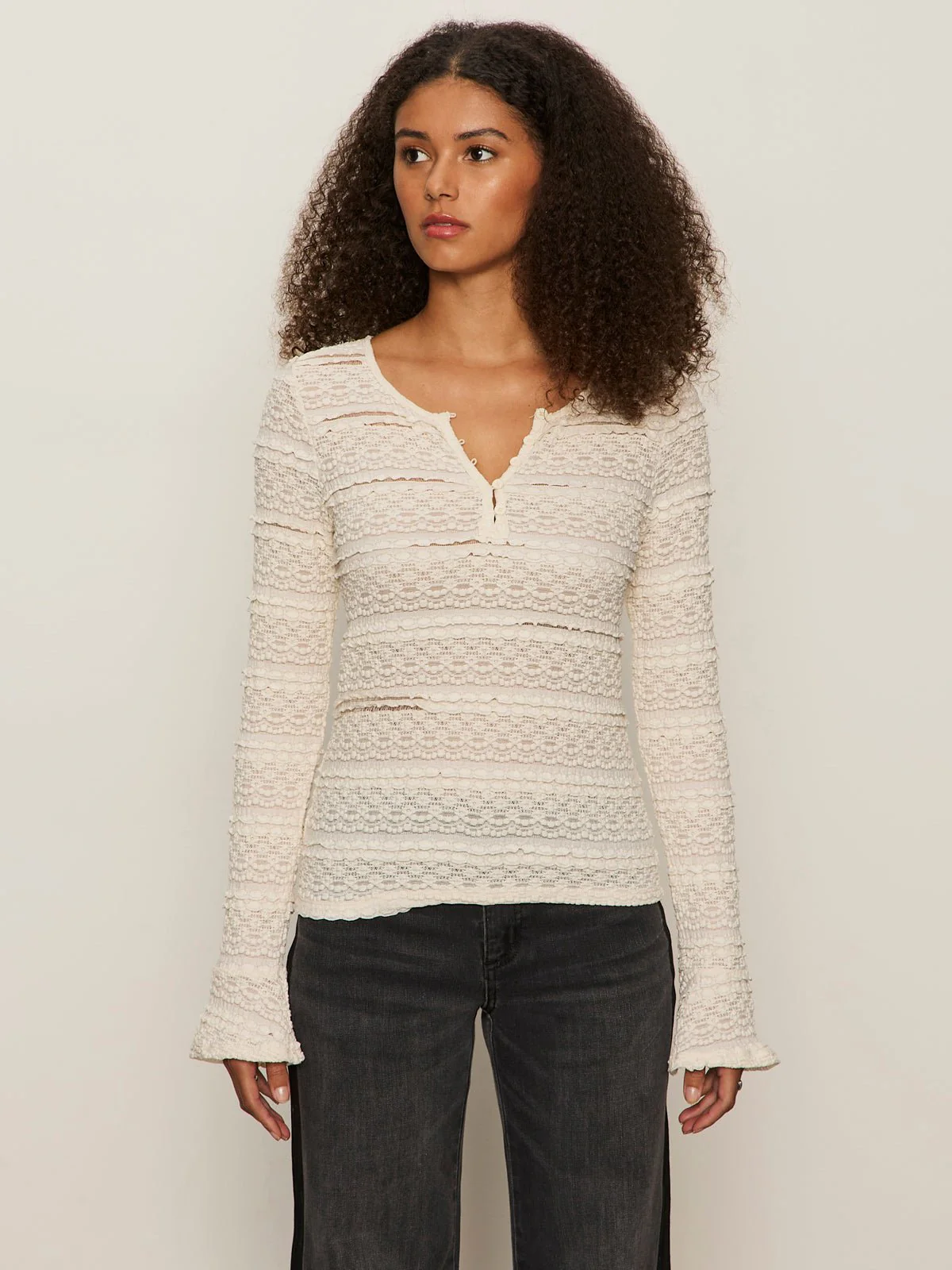 Lovely Lace Button Front Top Vintage Ivory - Image 2