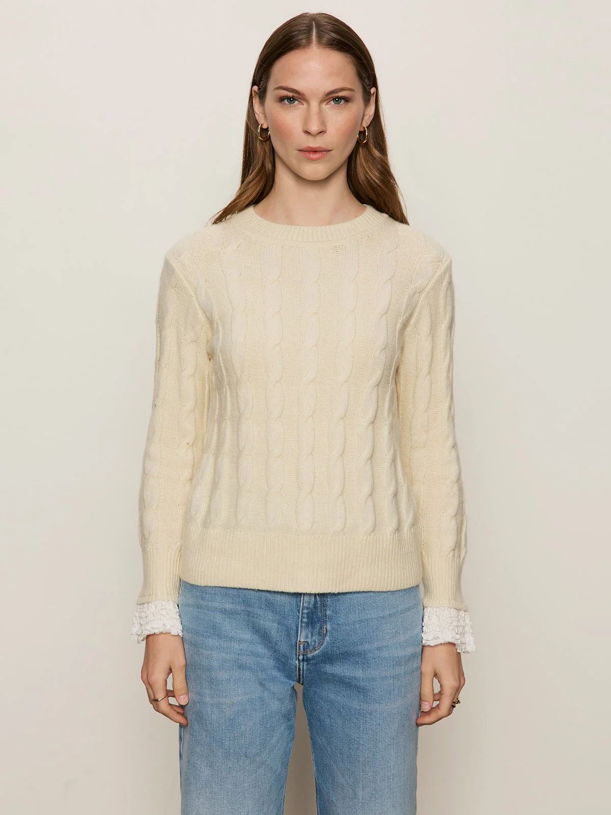 One In A Million Cable Crewneck Sweater Vanilla - Image 3
