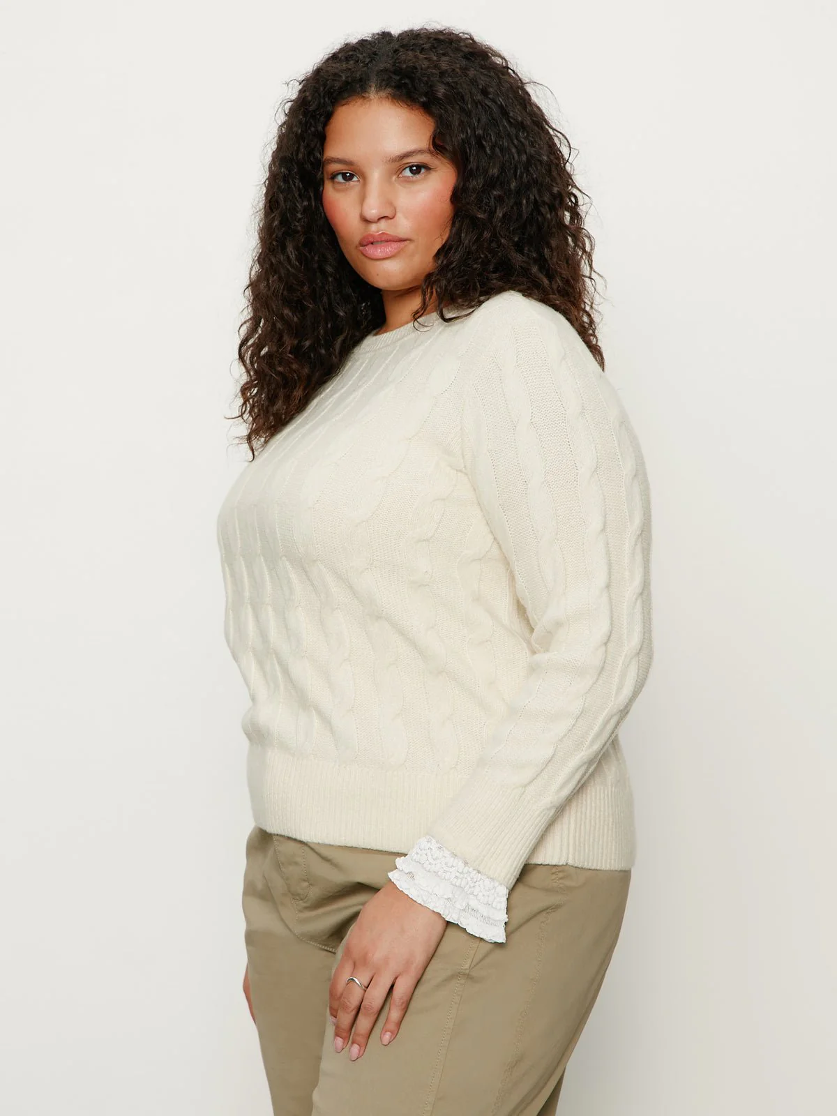 One In A Million Cable Crewneck Sweater Vanilla Extended Sizing - Image 3