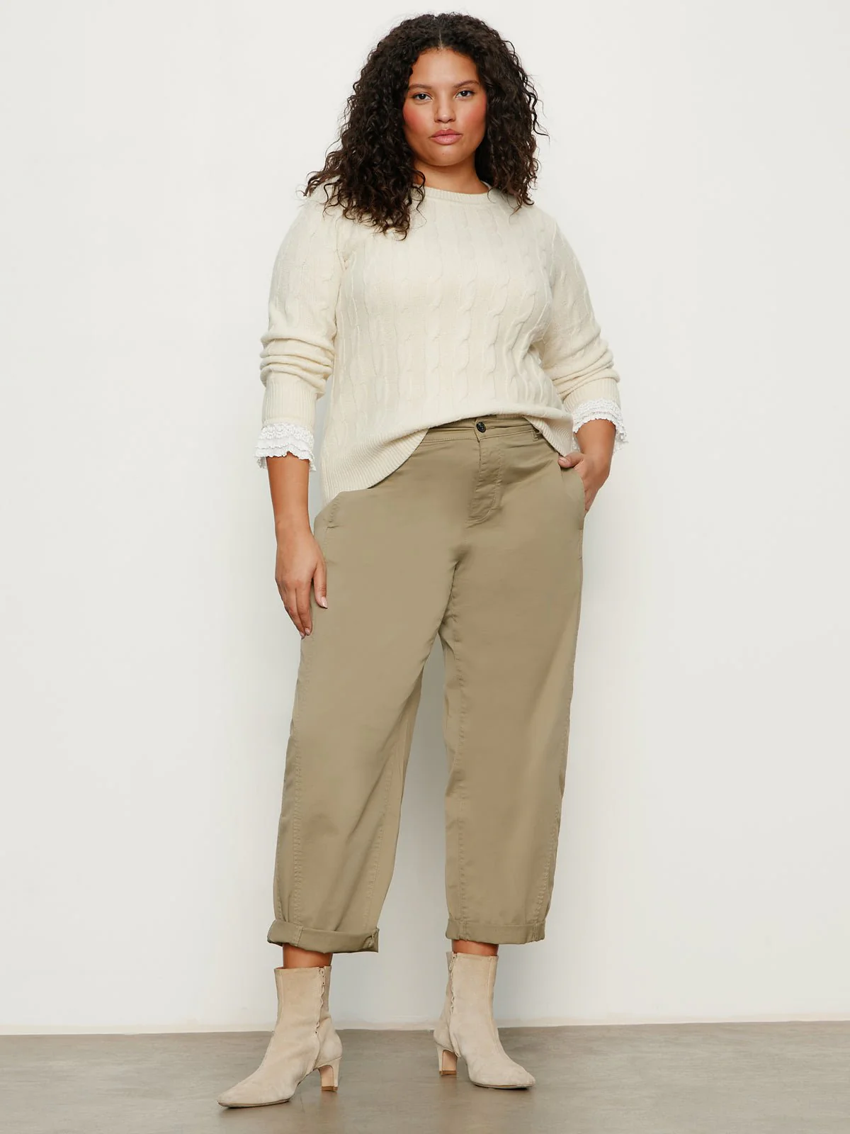 One In A Million Cable Crewneck Sweater Vanilla Extended Sizing - Image 5