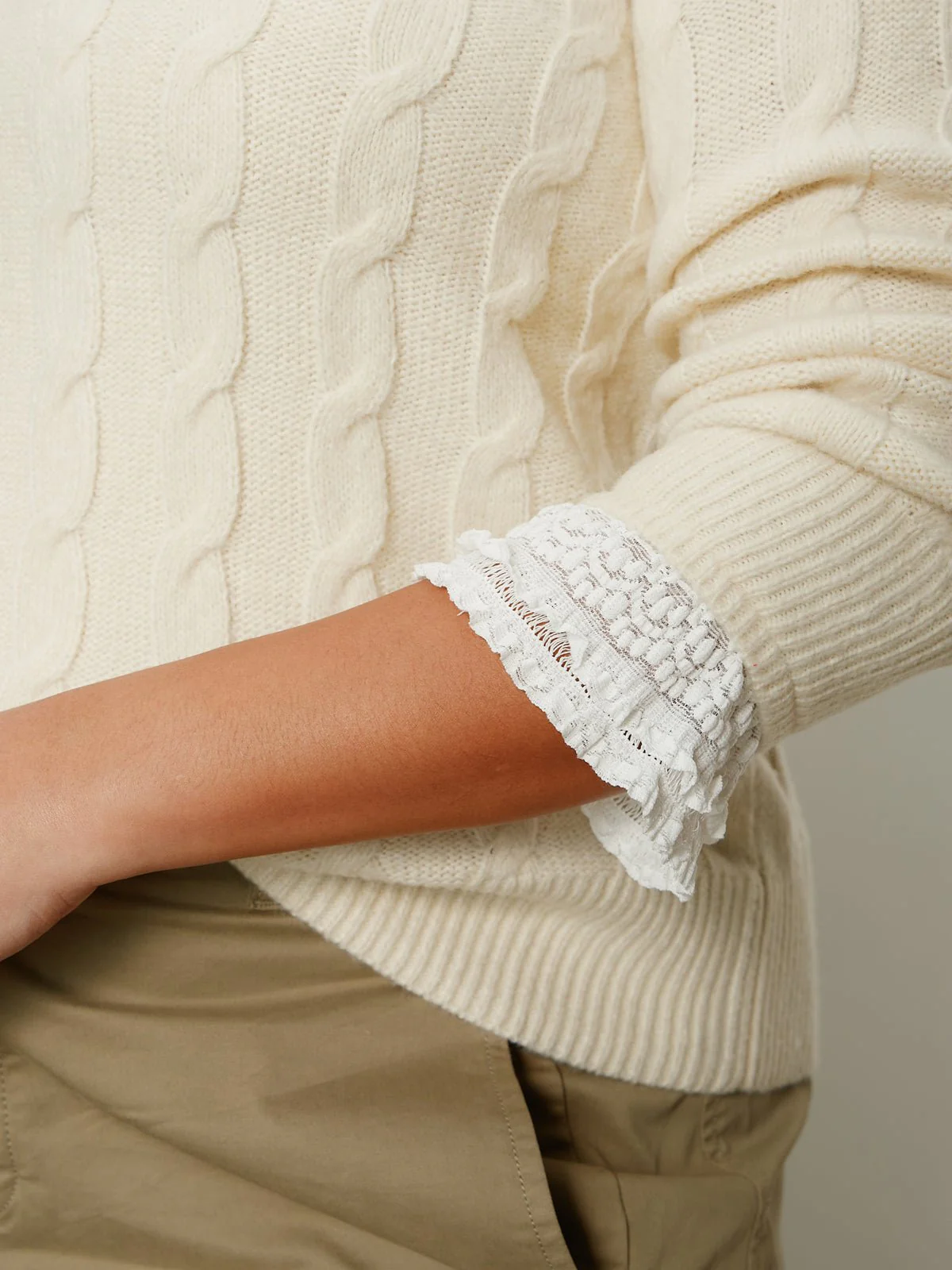 One In A Million Cable Crewneck Sweater Vanilla Extended Sizing - Image 6