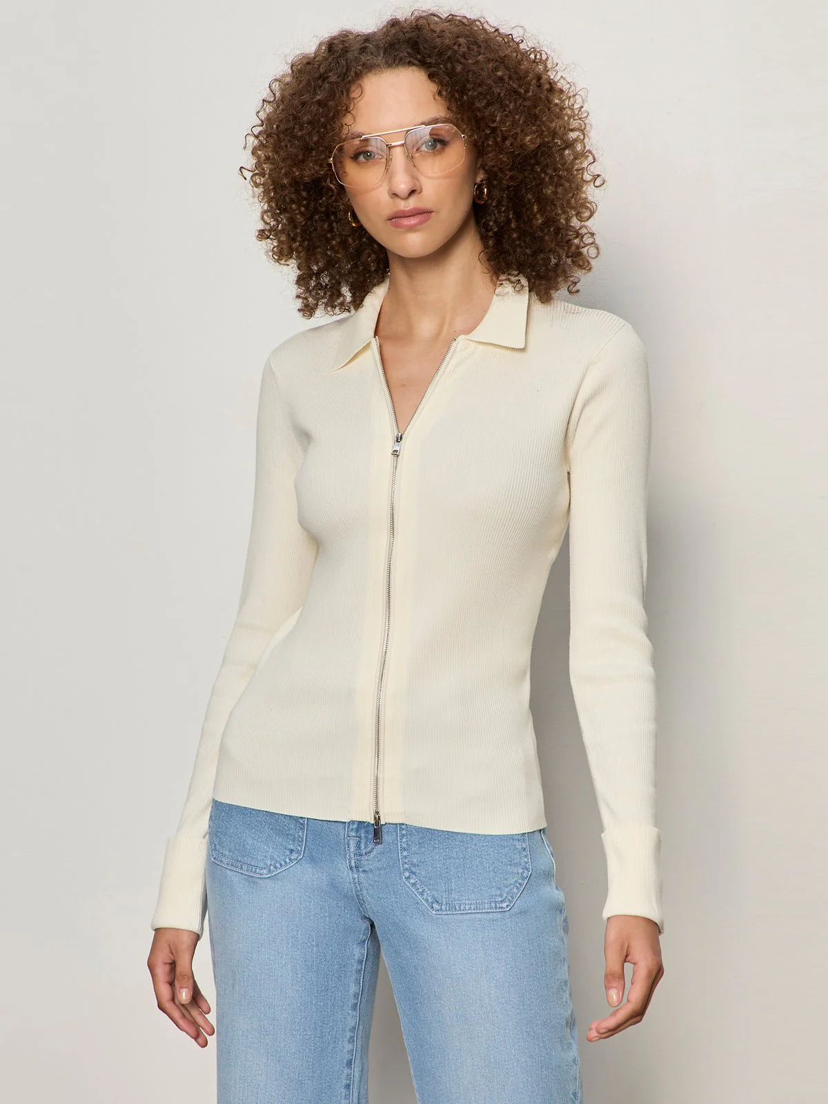 Only Yours Ribbed Zip Sweater Collagen - Image 3