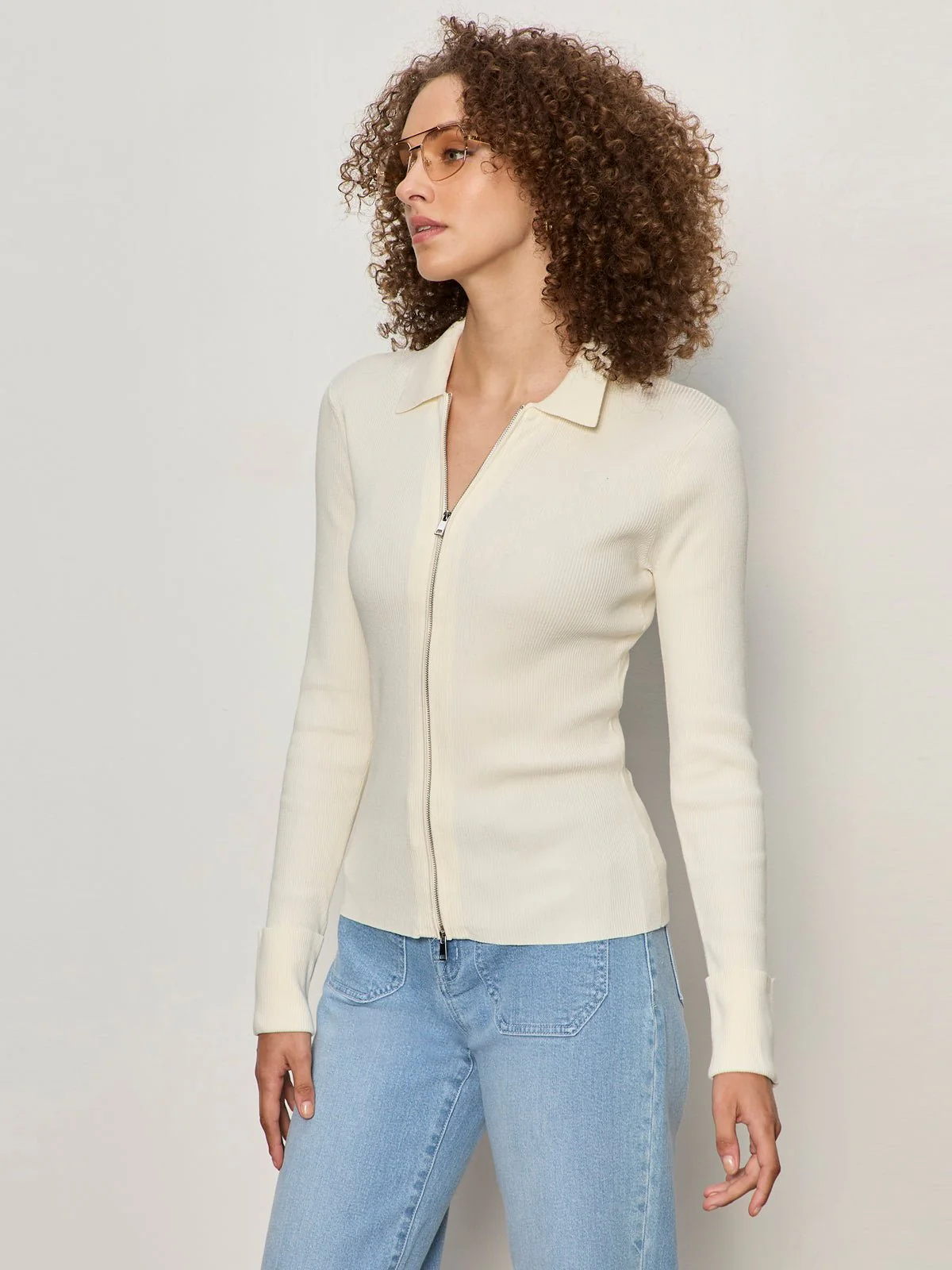Only Yours Ribbed Zip Sweater Collagen - Image 4