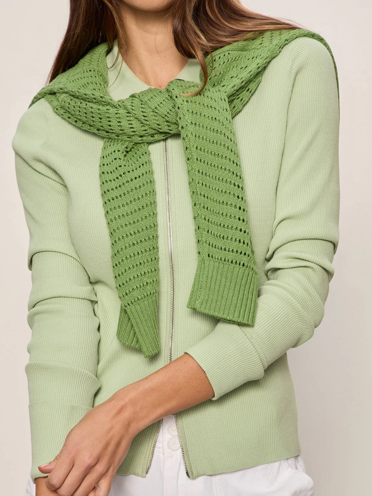 Only Yours Ribbed Zip Sweater Detox Green - Image 6
