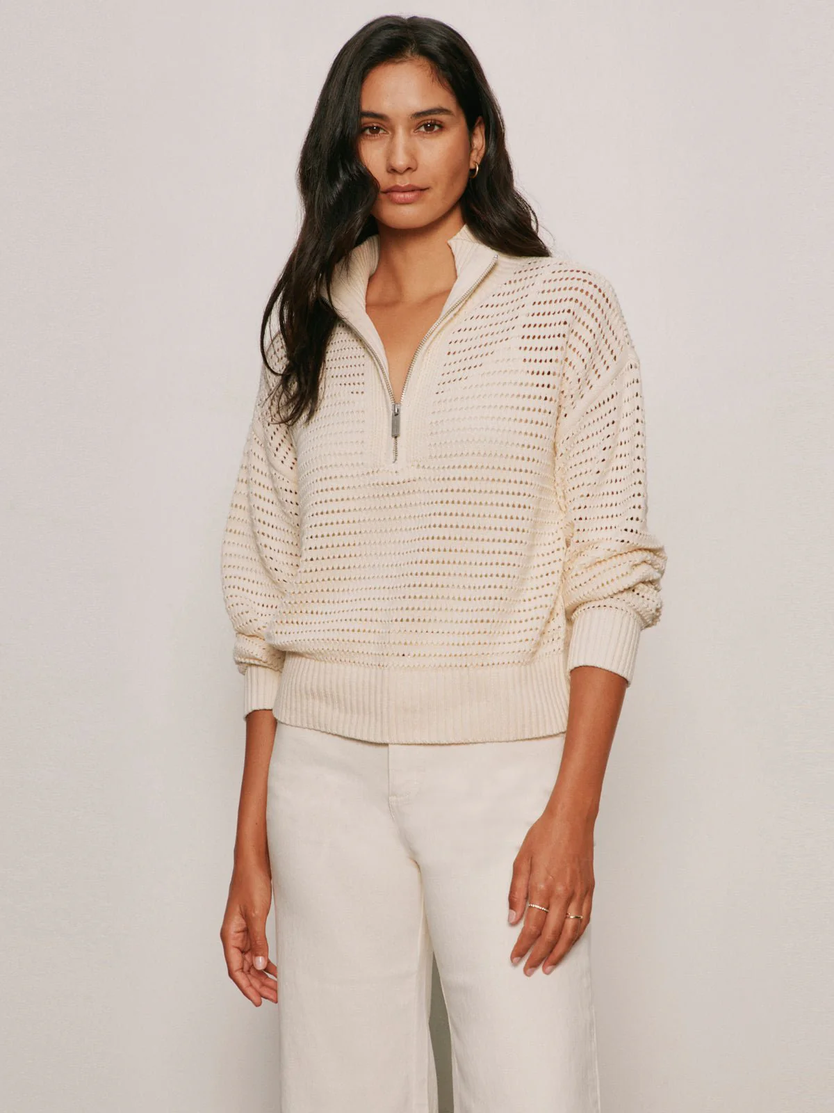 Open Knit 1/2 Zip Sweater Collagen - Image 3