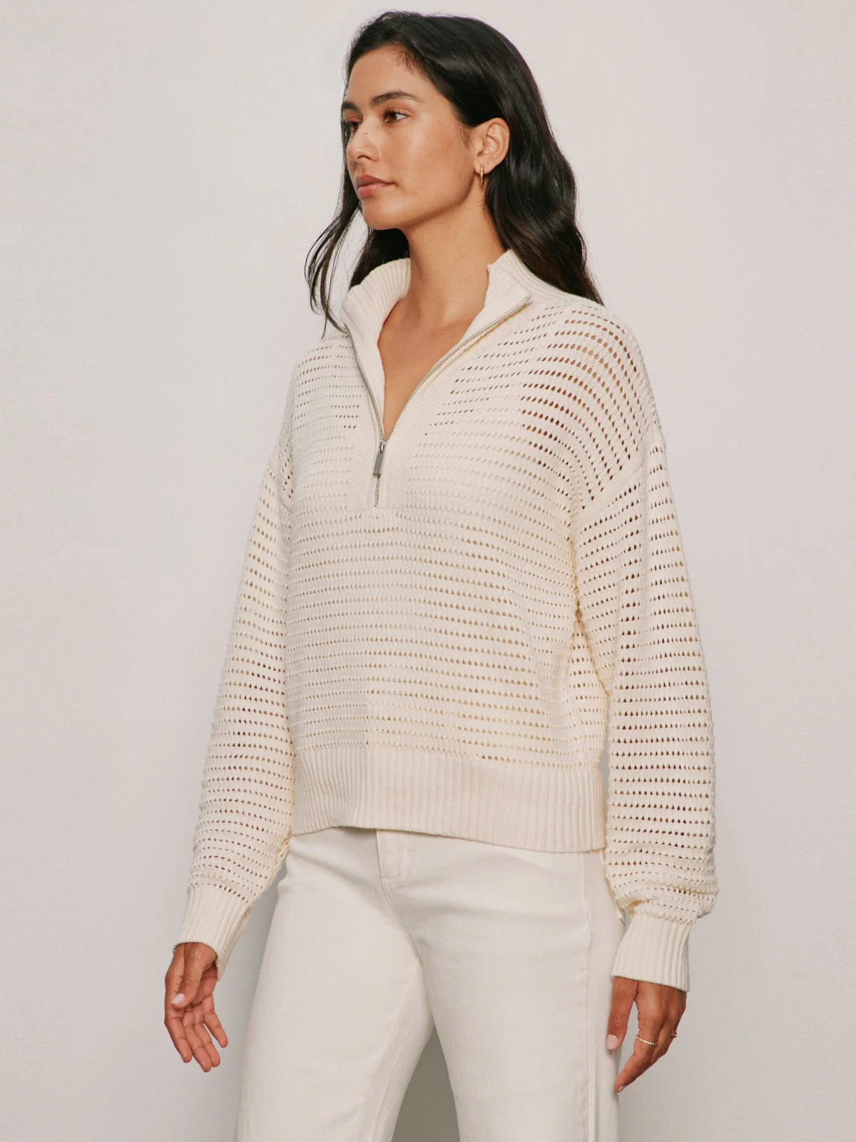 Open Knit 1/2 Zip Sweater Collagen - Image 4
